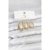 Pirinç Gold Renk Zirkon Taşlı Halka Model YSX Trio Küpe Seti