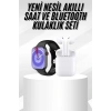 Yeni Nesil Akıllı Saat Ve Kulaklık Seti Gümüş Kasa Zarif Tasarım Çok Fonksiyonlu