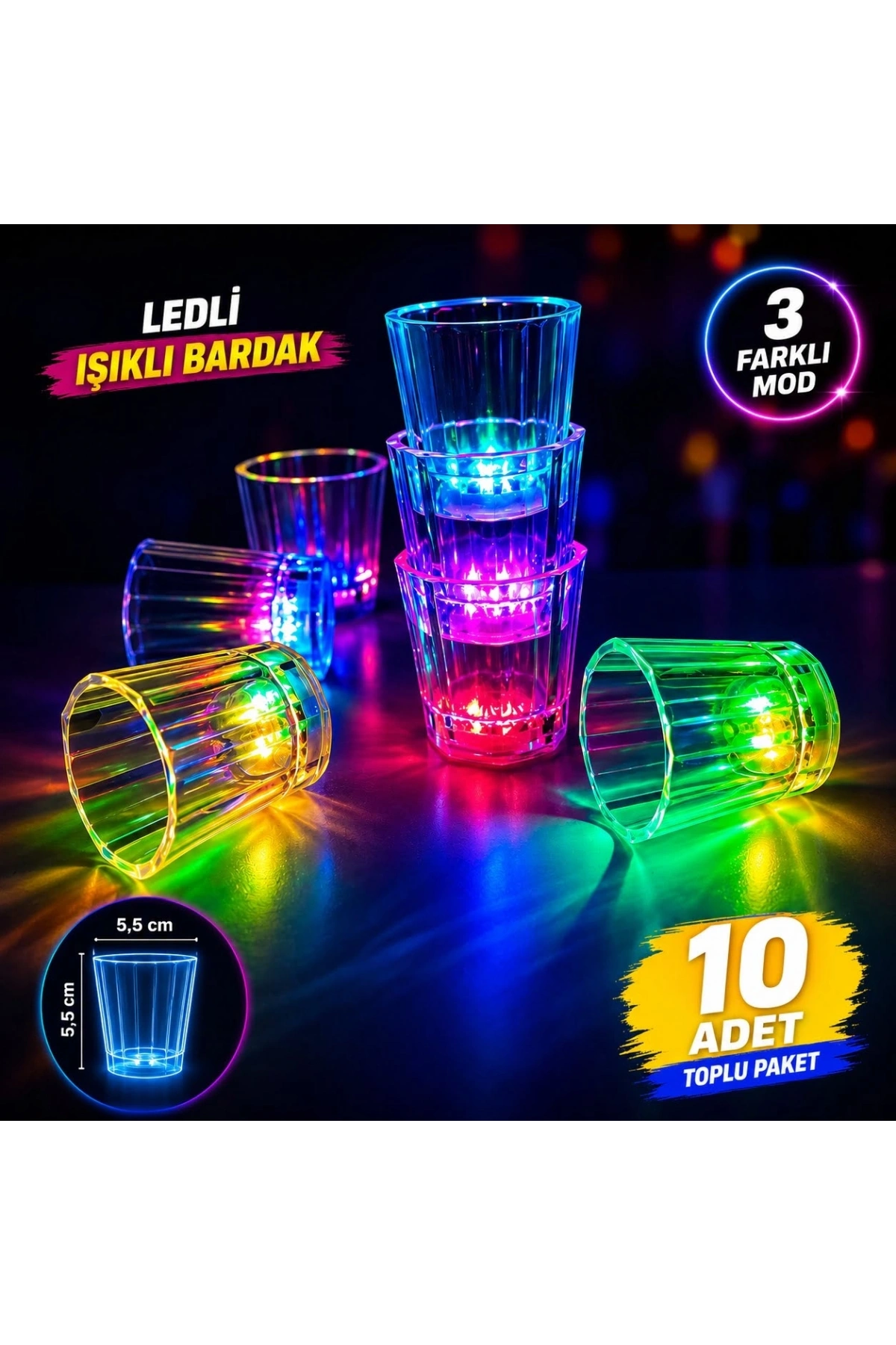 10'lu LED Işıklı Parti Bardağı Seti (5047)