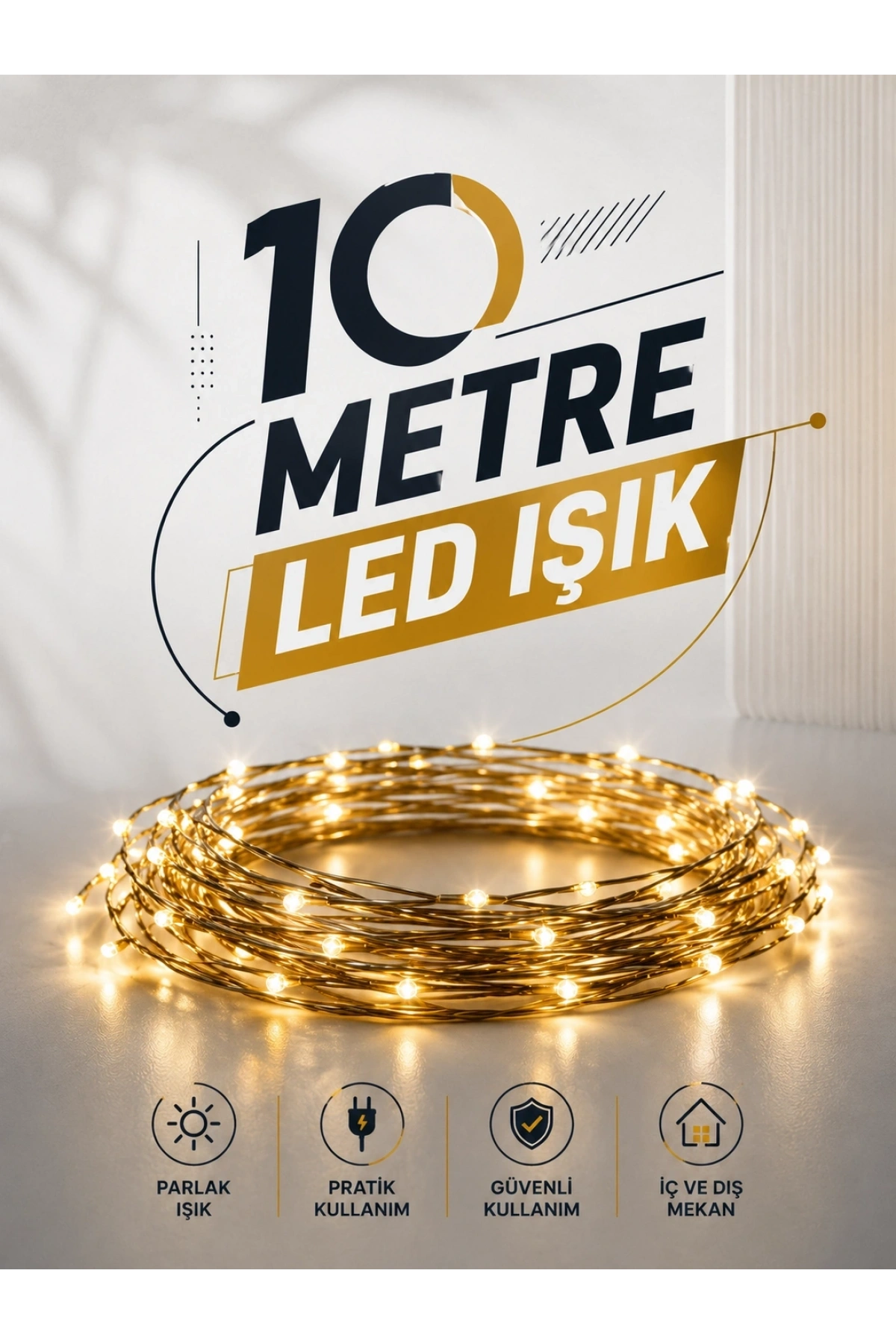 10 Metre Led Işık Gün Işığı Her Ortama Uygun Ampüllü