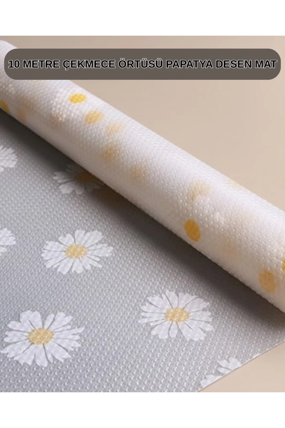 10 Metre Papatya Desenli Kaymaz Çok Amaçlı Dolap İçi Örtü