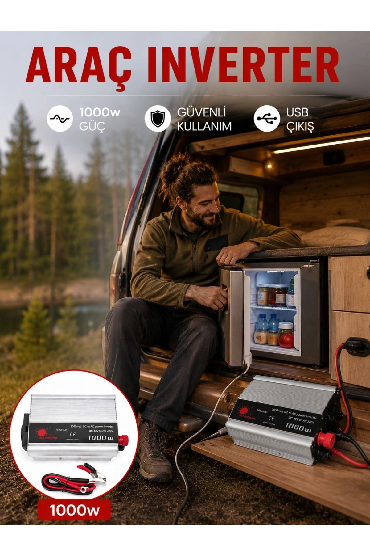 1000 Watt Oto İnvertör Elektrik Dönüştürücü Ev Tipi Priz