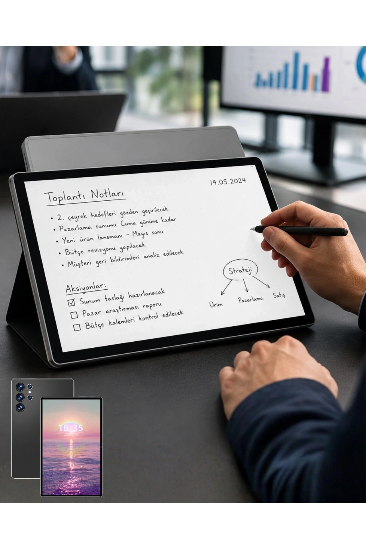 10.1 İnç Android Tablet 16GB RAM 1TB Depolama Klavyeli Tablet Seti