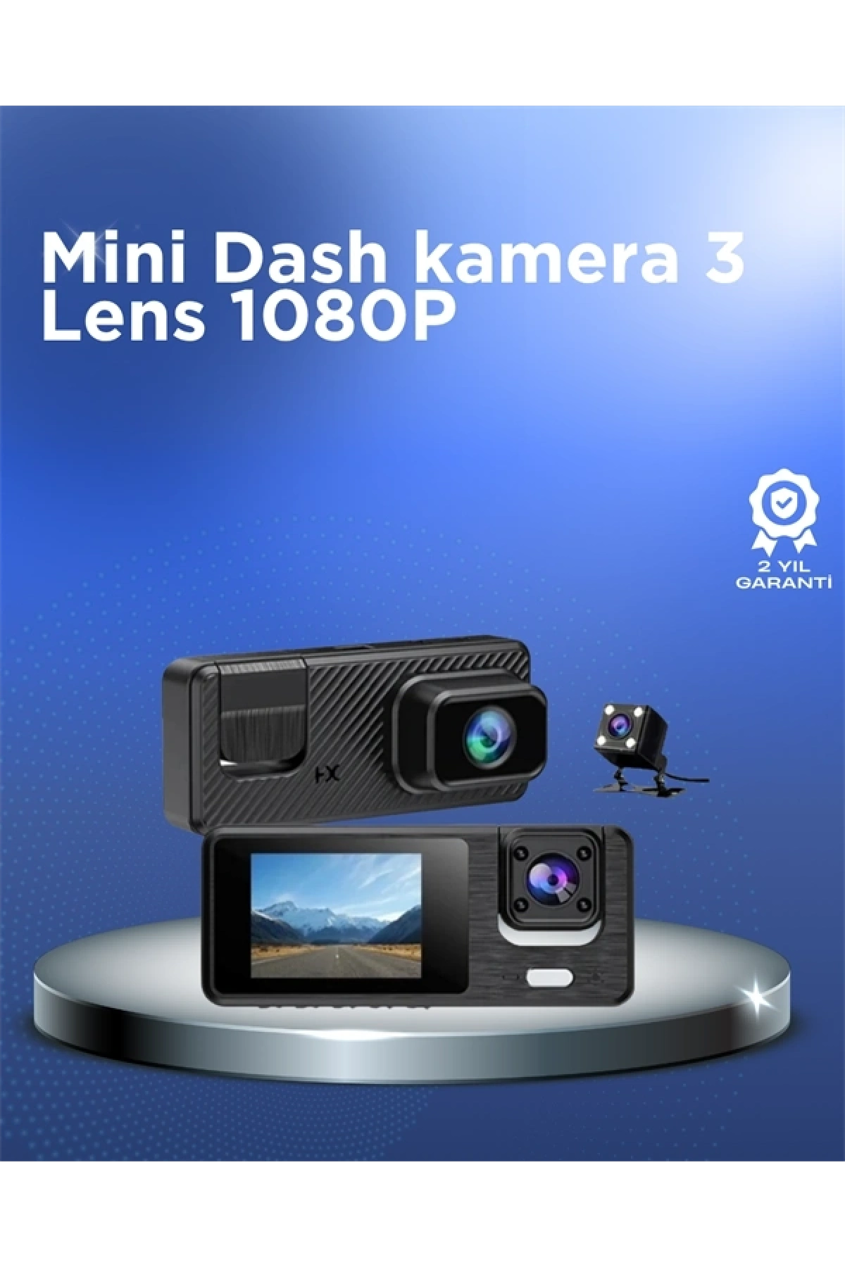 1080P 3 Kameralı Araç DVR – Döngü Kayıt ve Geri Görüş Özellikli