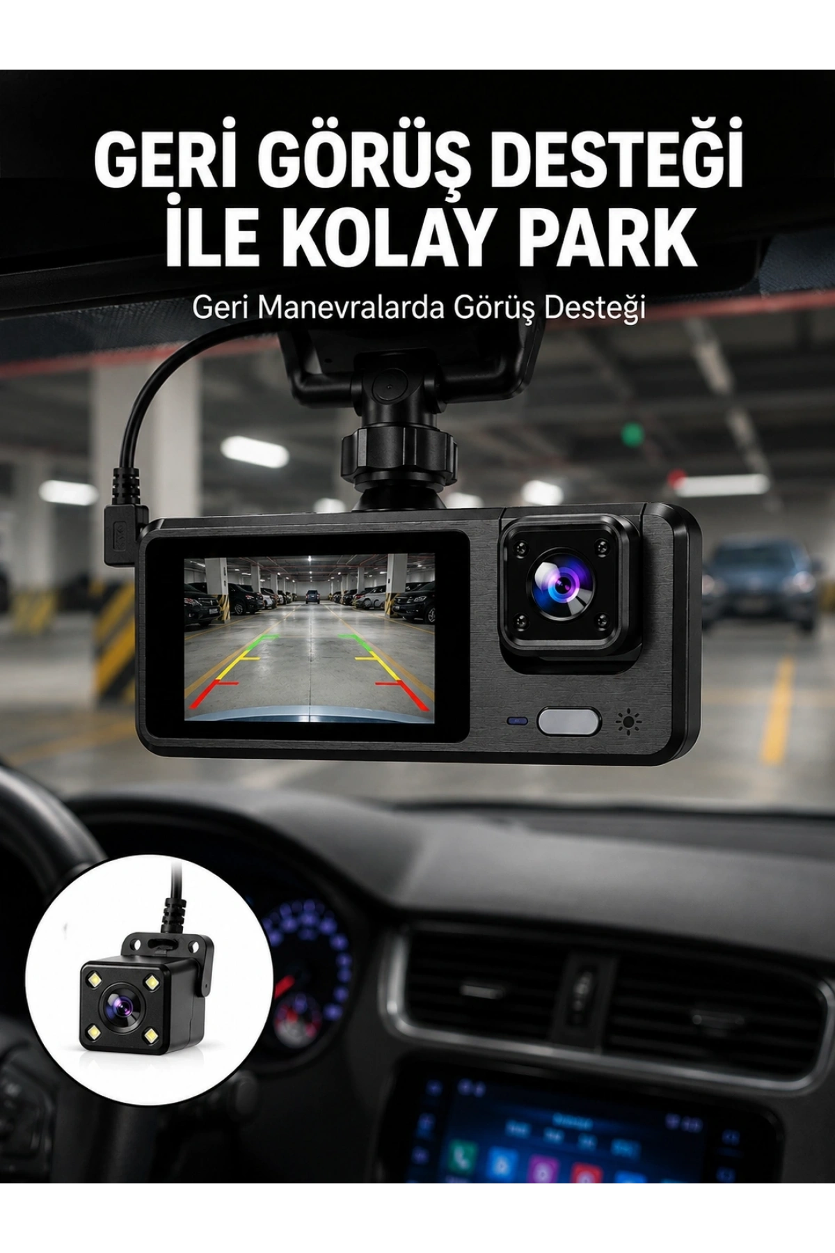 1080P 3 Kameralı Araç DVR – Döngü Kayıt ve Geri Görüş Özellikli Yeni Nesil