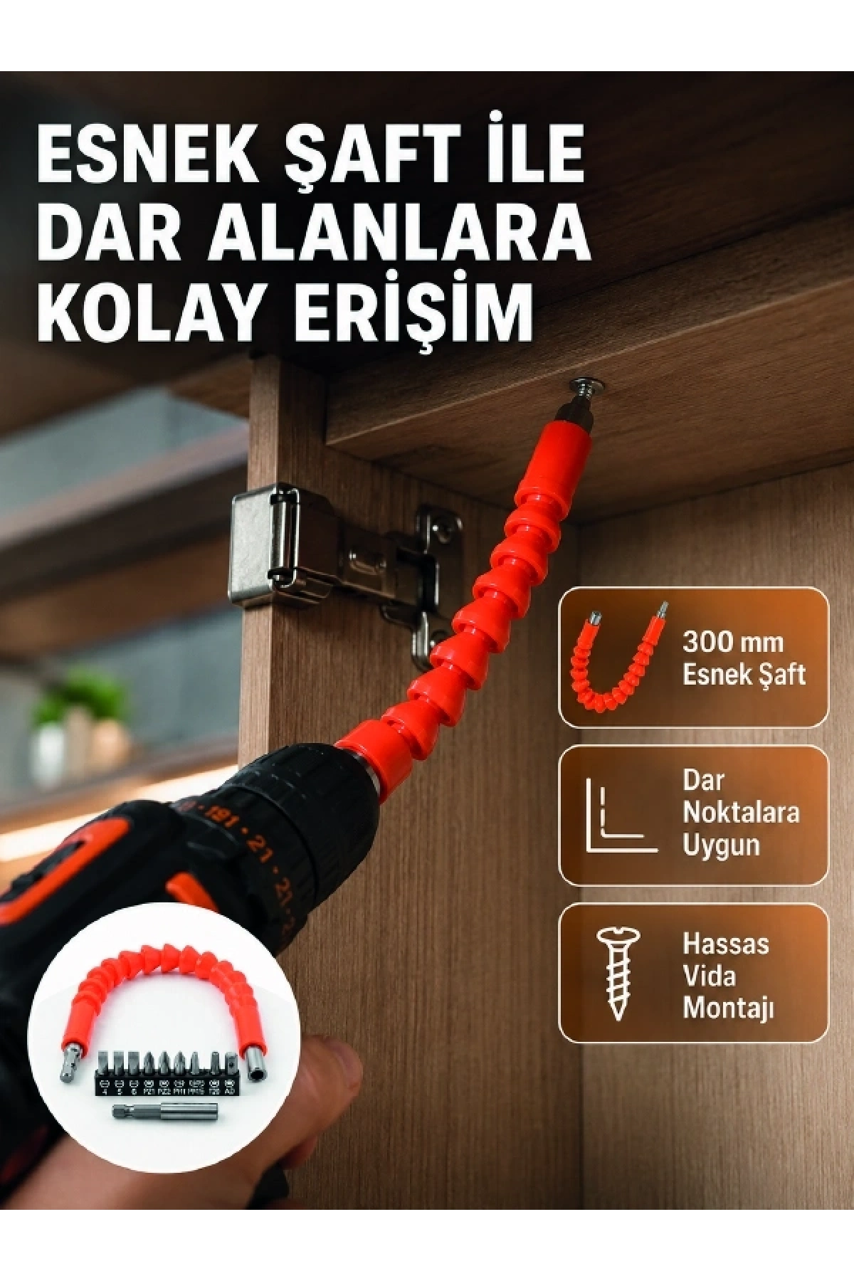 12 Parça Esnek Bits Uç Seti 300 mm Esnek Şaftlı Tornavida Uç Seti