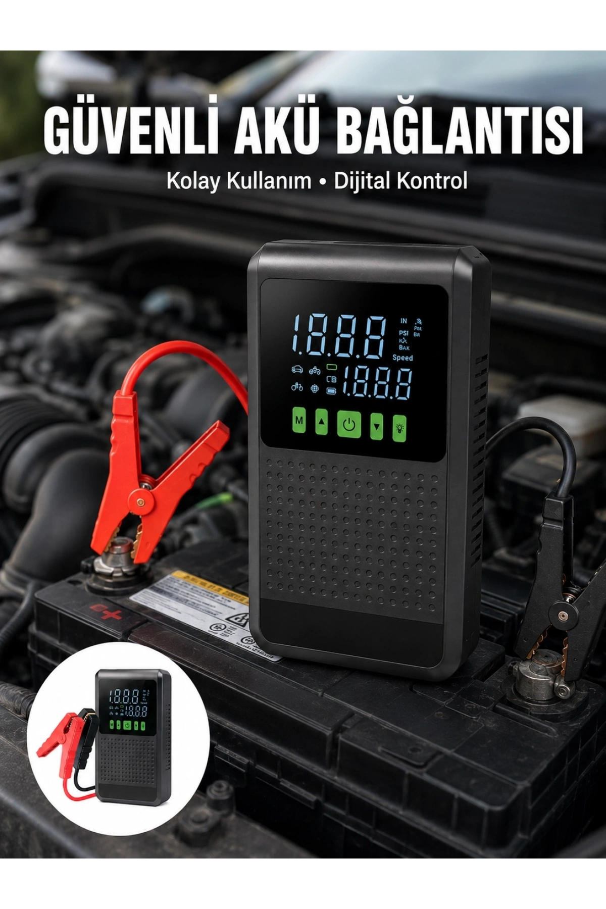 12.000 mAh Şarjlı Araç Akü Takviye ve Işıklı Hava Kompresörü Yeni Nesil