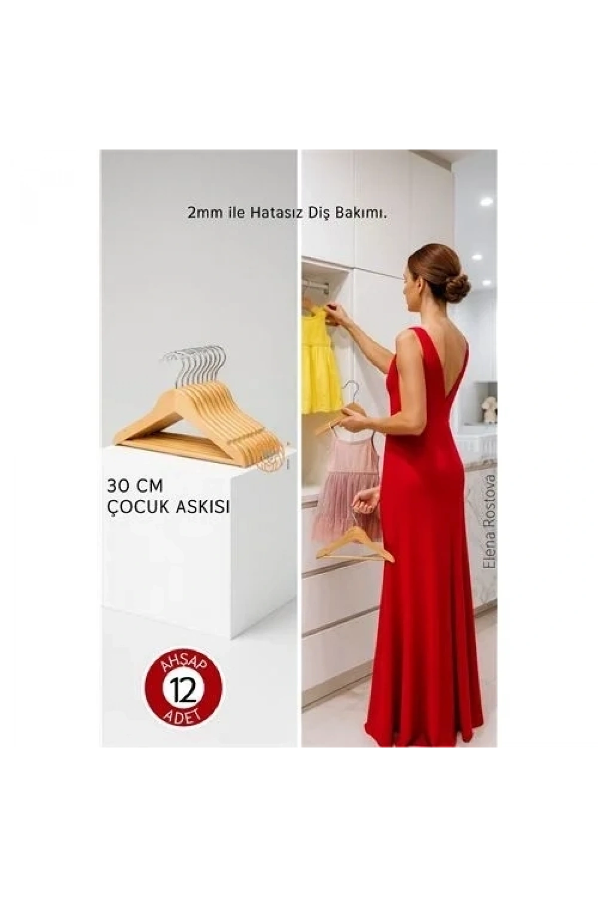 12’li Lüks Masif Ahşap Çocuk Askı Seti - Elena Rostova Stil Seçkisi - 30 Cm 719137