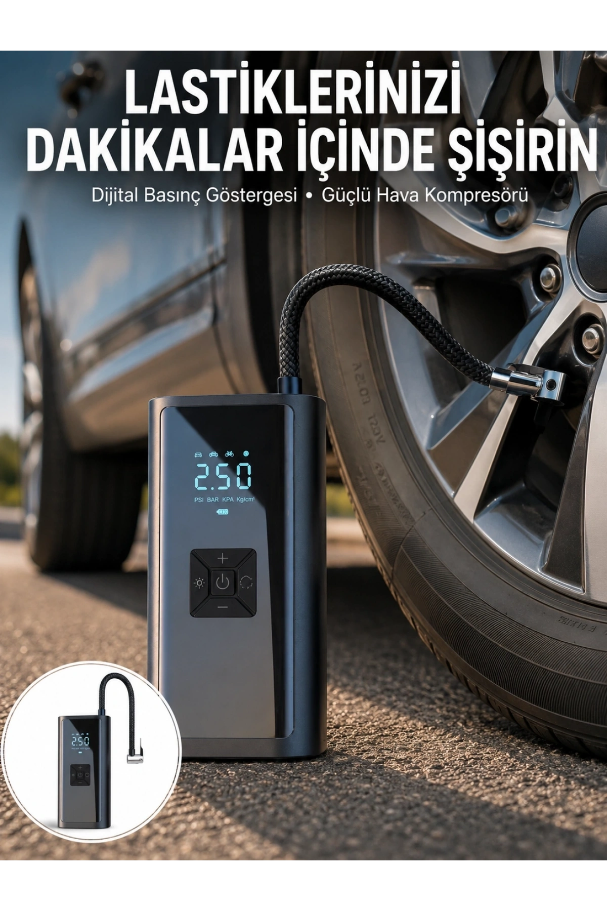 12V Uyumlu Çok İşlevli Akıllı Araç Lastik Pompası Yeni Nesil
