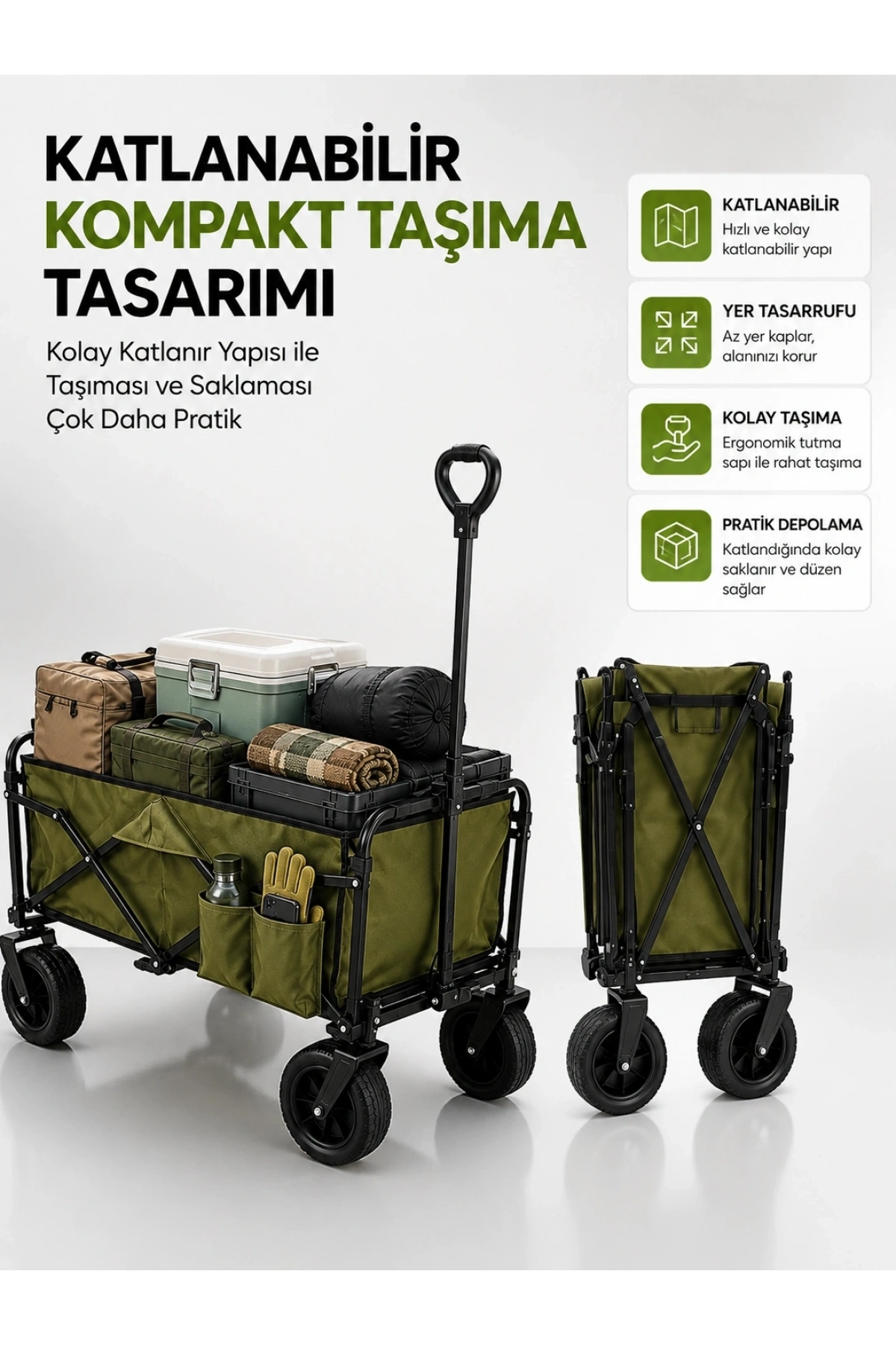 130 KG Taşıma Kapasiteli Katlanabilir Wagon Taşıma Arabası