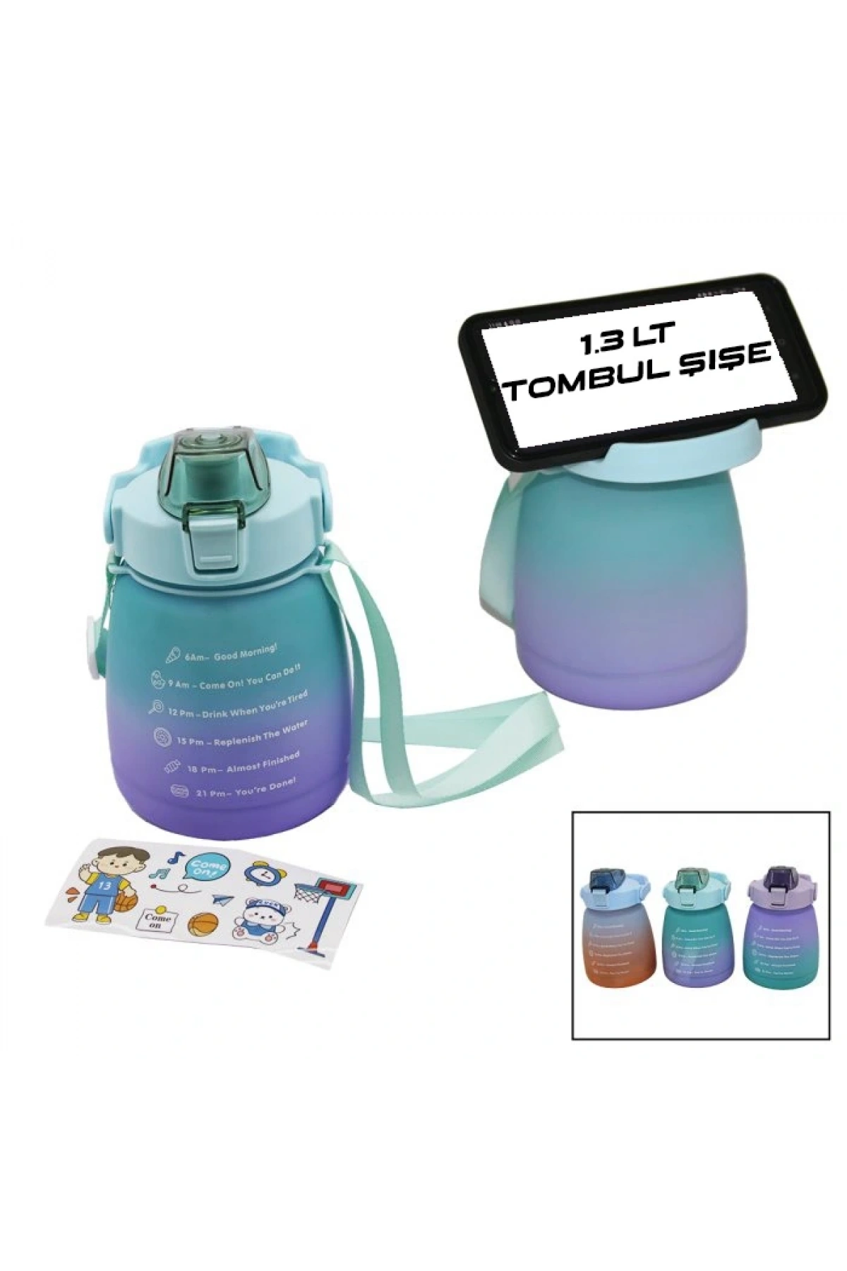 1.3LT - TOMBUL PİPETLİ RENKLİ PLASTİK SULUK MATARA KİLİTLİ KAPAKLI - TELEFONLUKLU (5047)