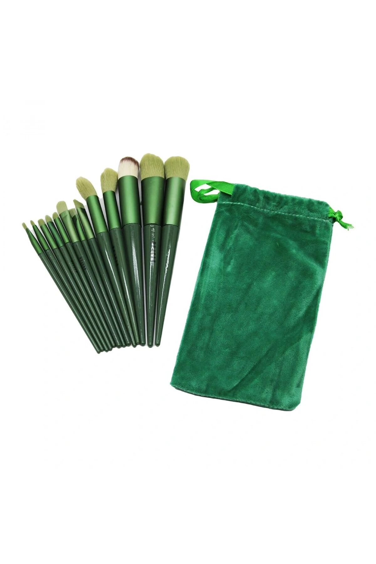 13PCS YEŞİL KADİFE TORBALI MAKYAJ FIRÇA SET (5047)