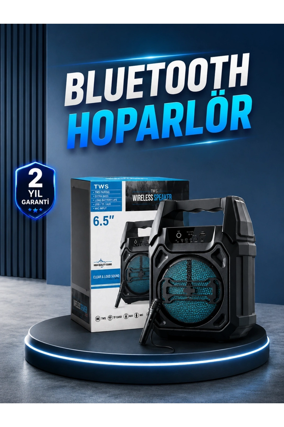 15W Güçlü Ses Çıkışlı Bluetooth Hoparlör FM Radyo ve Mikrofon Destekli