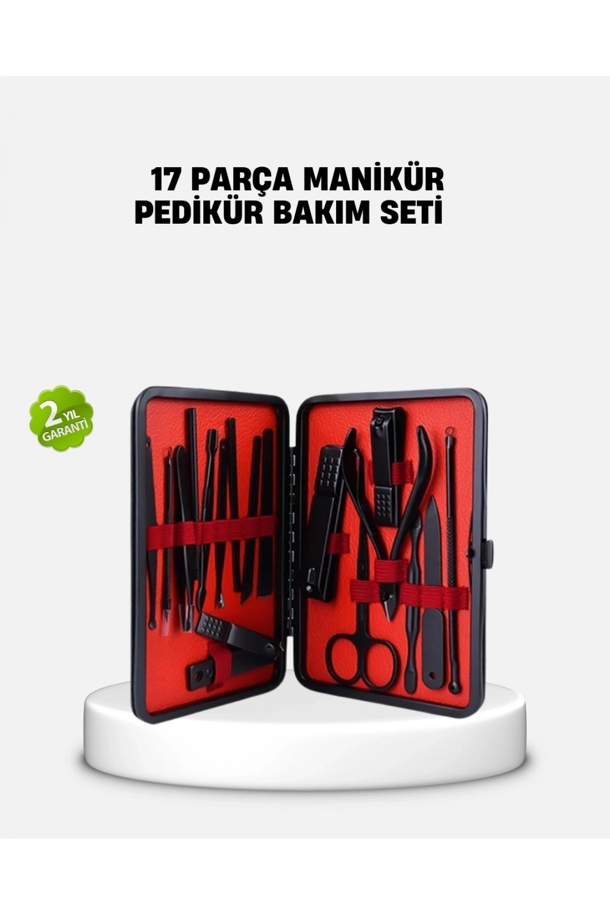 17 Parça Profesyonel Manikür Pedikür Seti Paslanmaz Çelik Siyah Kutu