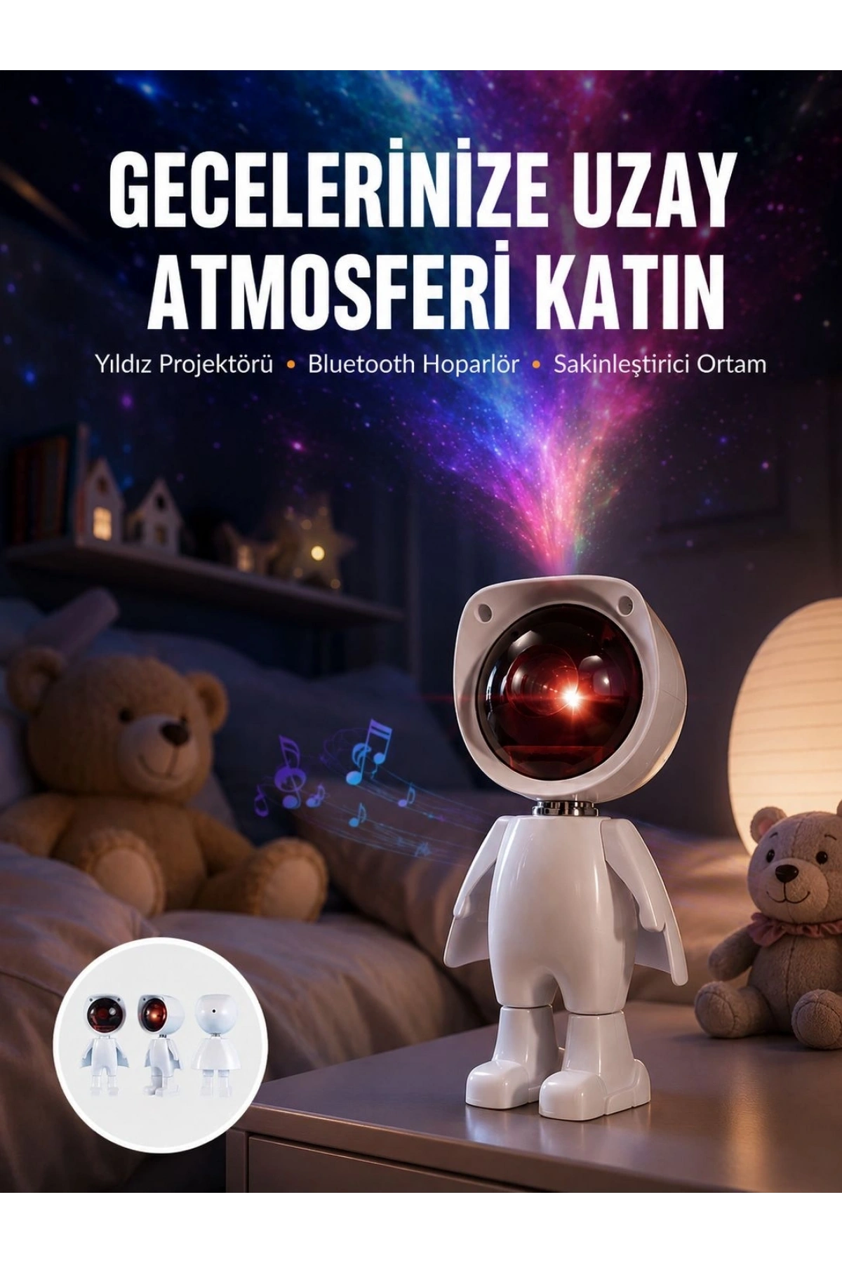 180 Derece Dönebilen Astronot Masa ve Gece Lambası Projektör Yeni Nesil
