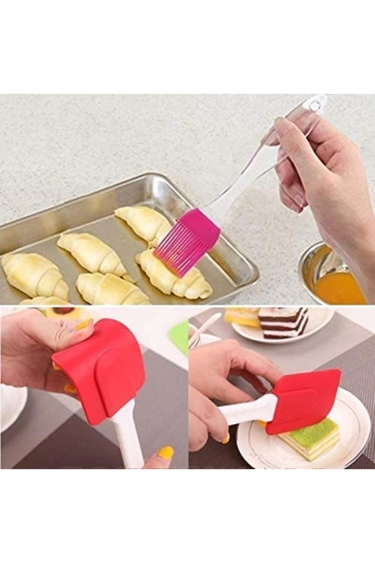 2'li Silikon Pasta - Börek - Poğaça Yağ Fırçası ve Spatula Seti