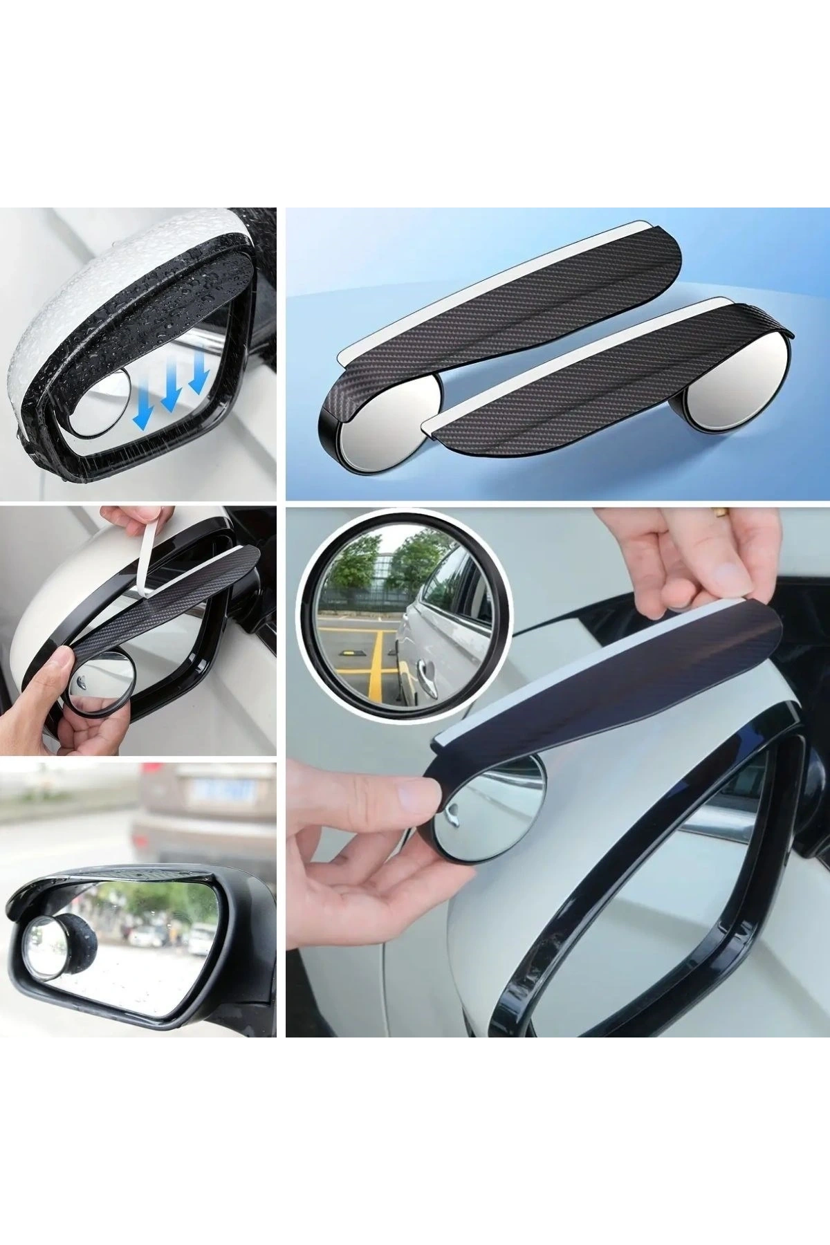 2 Adet Kendinden Aynalı Karbon Fiber Görünümlü Araba Yan Ayna Yağmur Koruyucuları Yağmur &amp; Kar Kalkanı Visörler (5047)