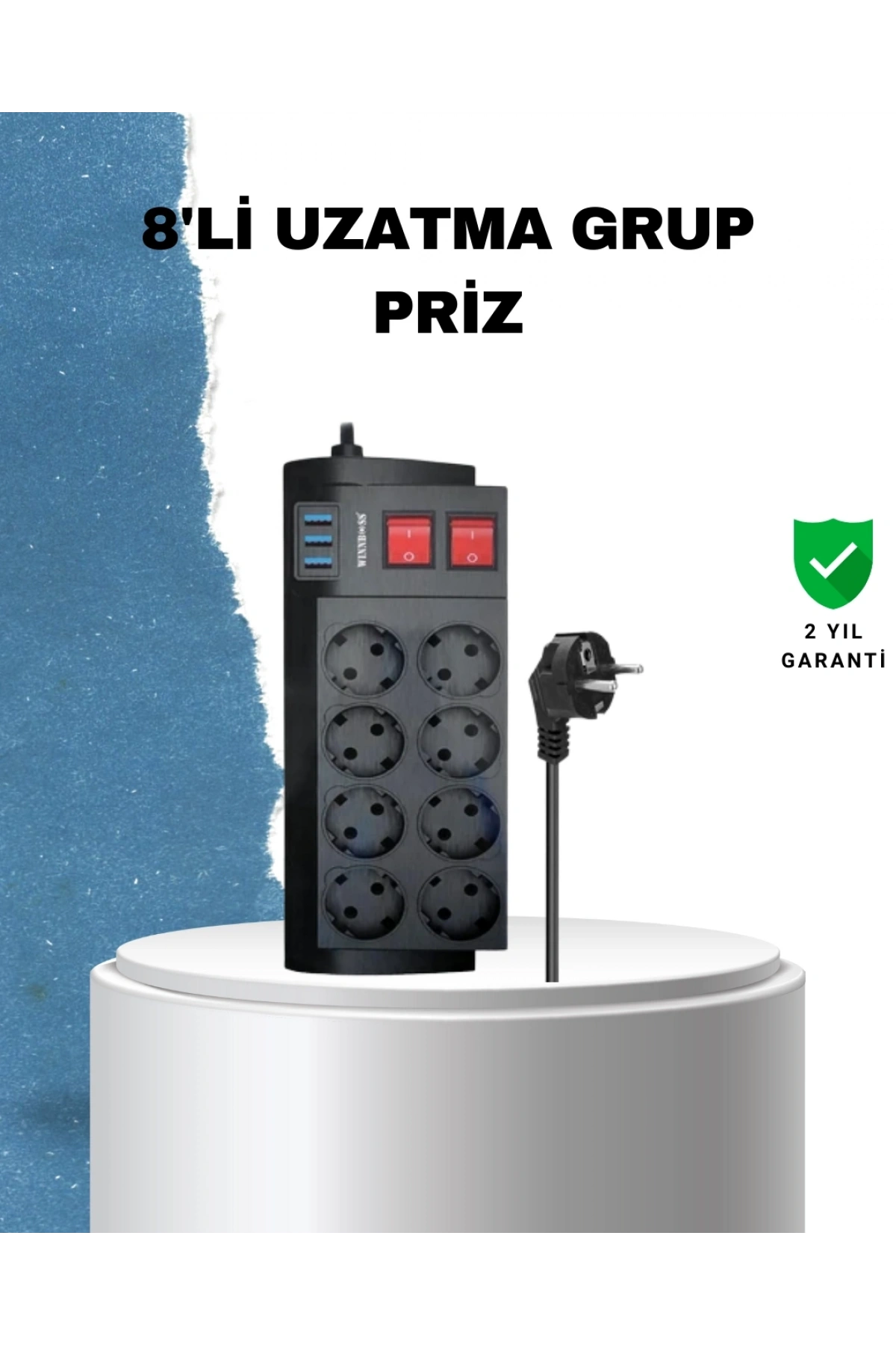 2 Metre Güçlü Çoklu Priz 8 Soket