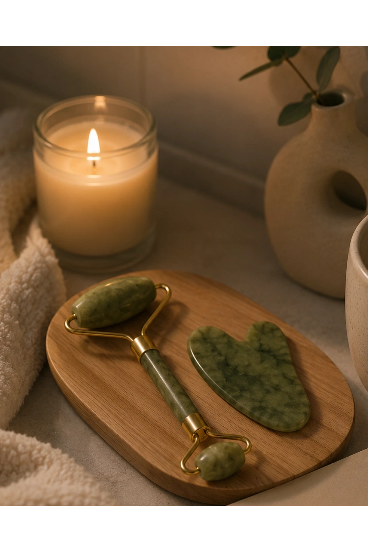 2 Parça Jade Stone Cilt Bakım Seti Şişkinlik Karşıtı Yüz Masajı
