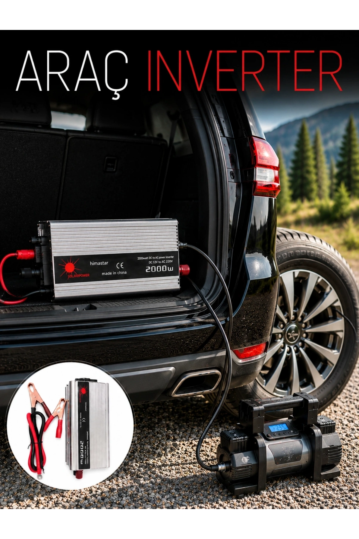 2000W Araç İnverter Aküden Güç Dönüştürücü Elektrik Üreten Taşınabilir
