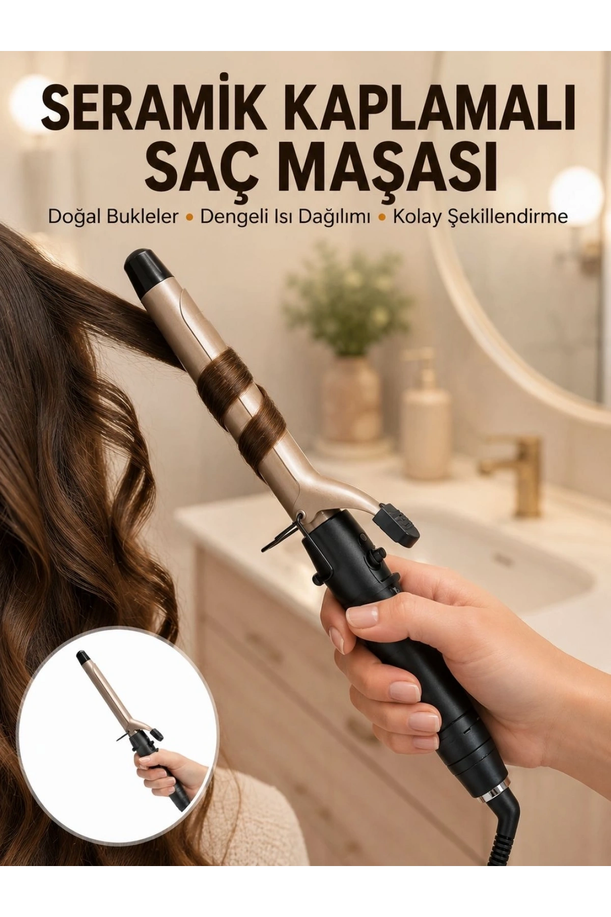 25 mm Seramik Saç Maşası Kalın Bukle ve Hacimli Dalga İçin Yeni Nesil
