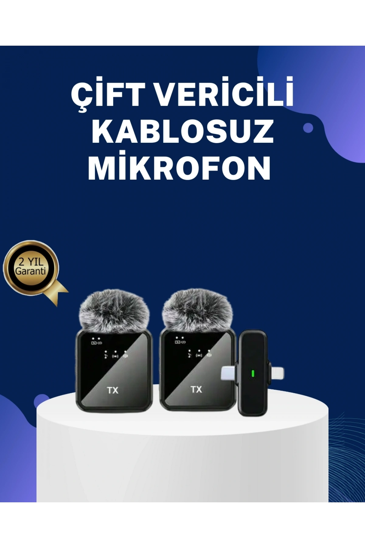 2in1 Kablosuz Yaka Mikrofonu iOS ve Android Uyumlu