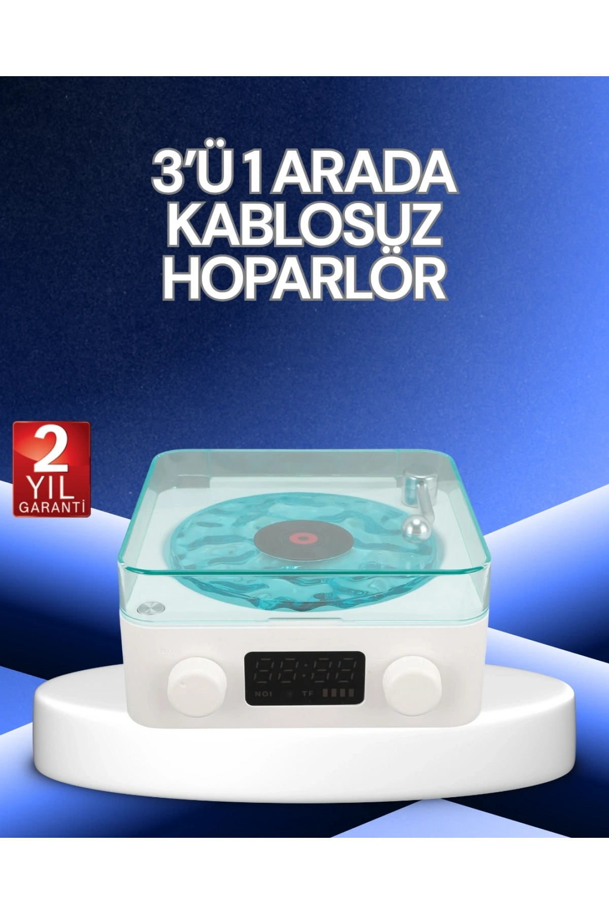3-1 Kablosuz Bluetooth Hoparlör – Gece Lambalı, Saatli, Retro Tasarım