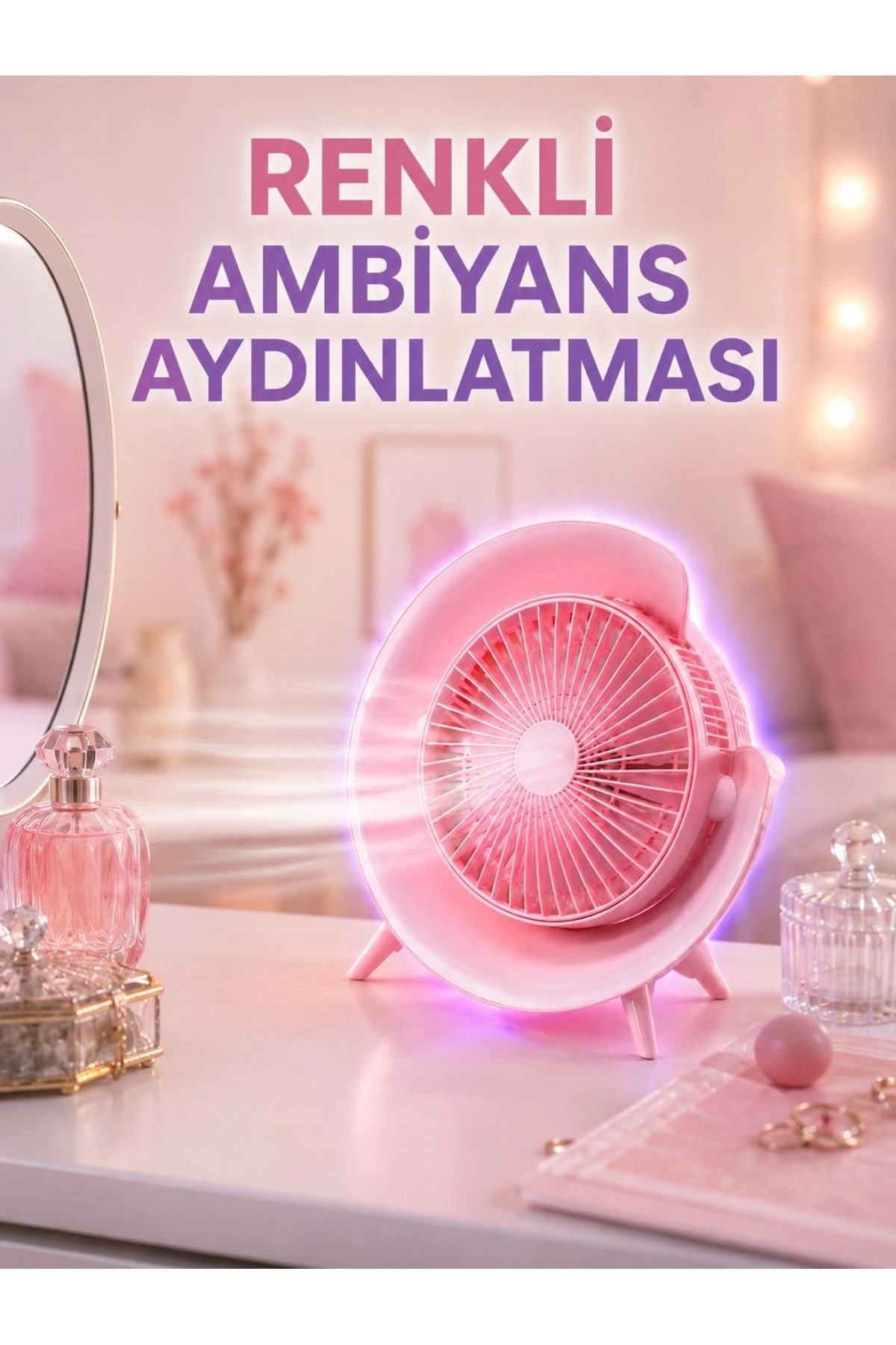 3 Hız Ayarlı USB Şarjlı RGB Masa Fanı