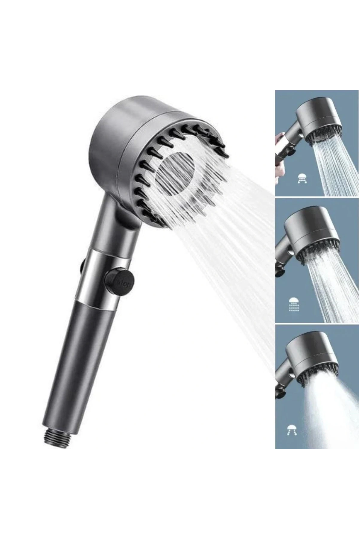 3 Kademeli Turbo Basınçlı Masaj Başlıklı Silikon Fırçalı Duş Başlığı – Yüksek Basınçlı Su Tasarruflu Duş Başlığı (5047)