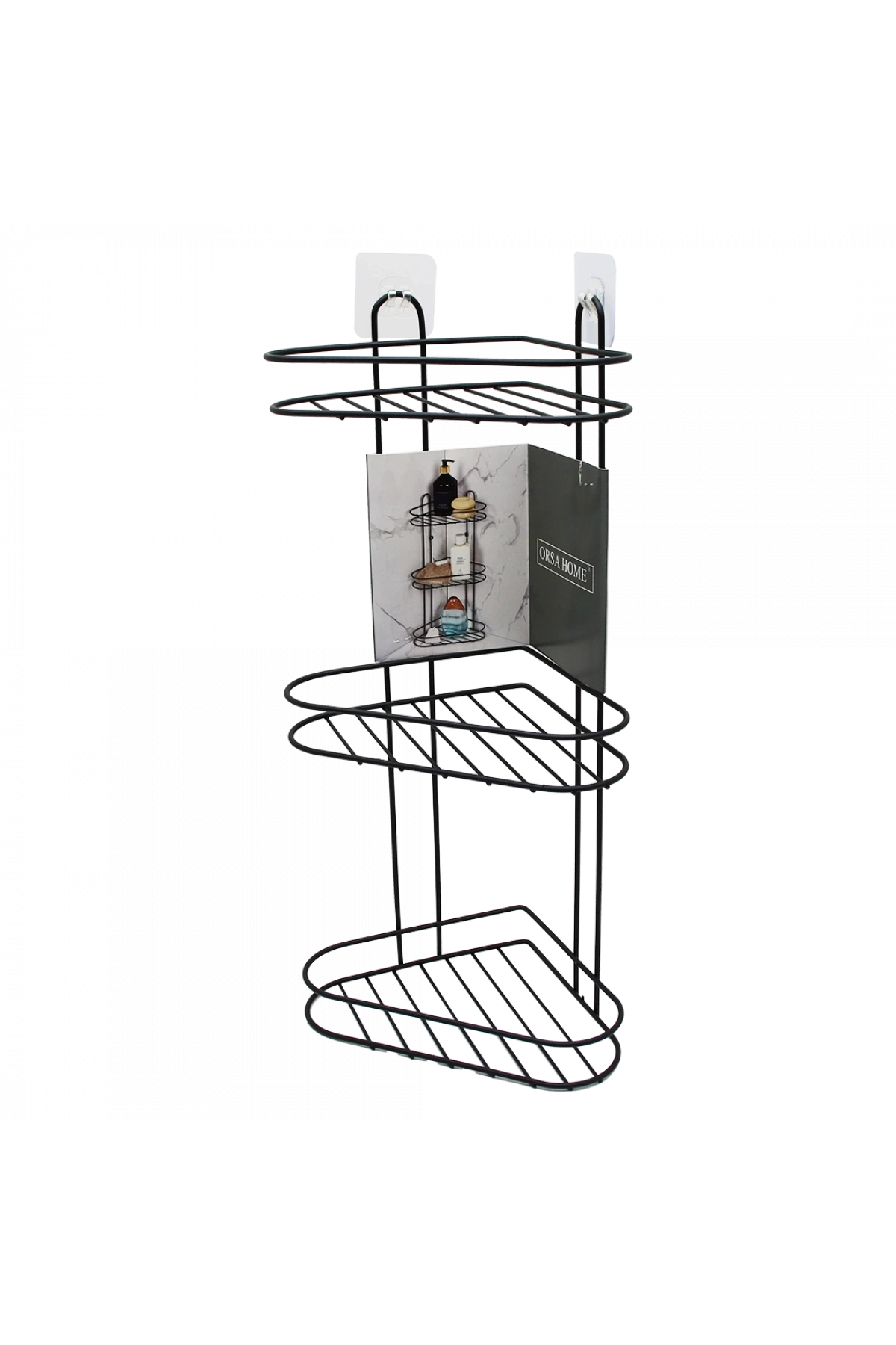 3 KATLI  SİYAH METAL KÖŞE RAFI (5047)