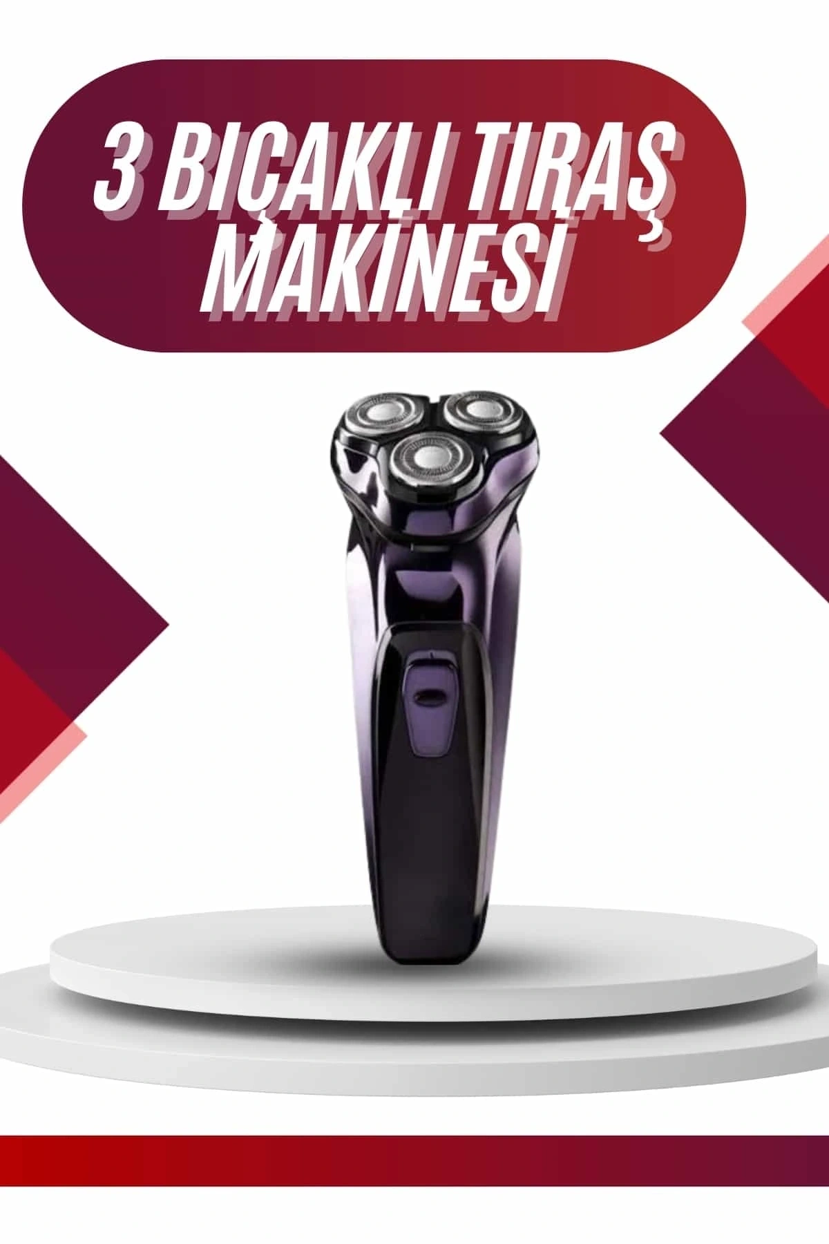 3 lı Döner Başlıklı Sakal Sıfır Alma Tıraş Makinesi Profesyonel Paslanmaz Çelik