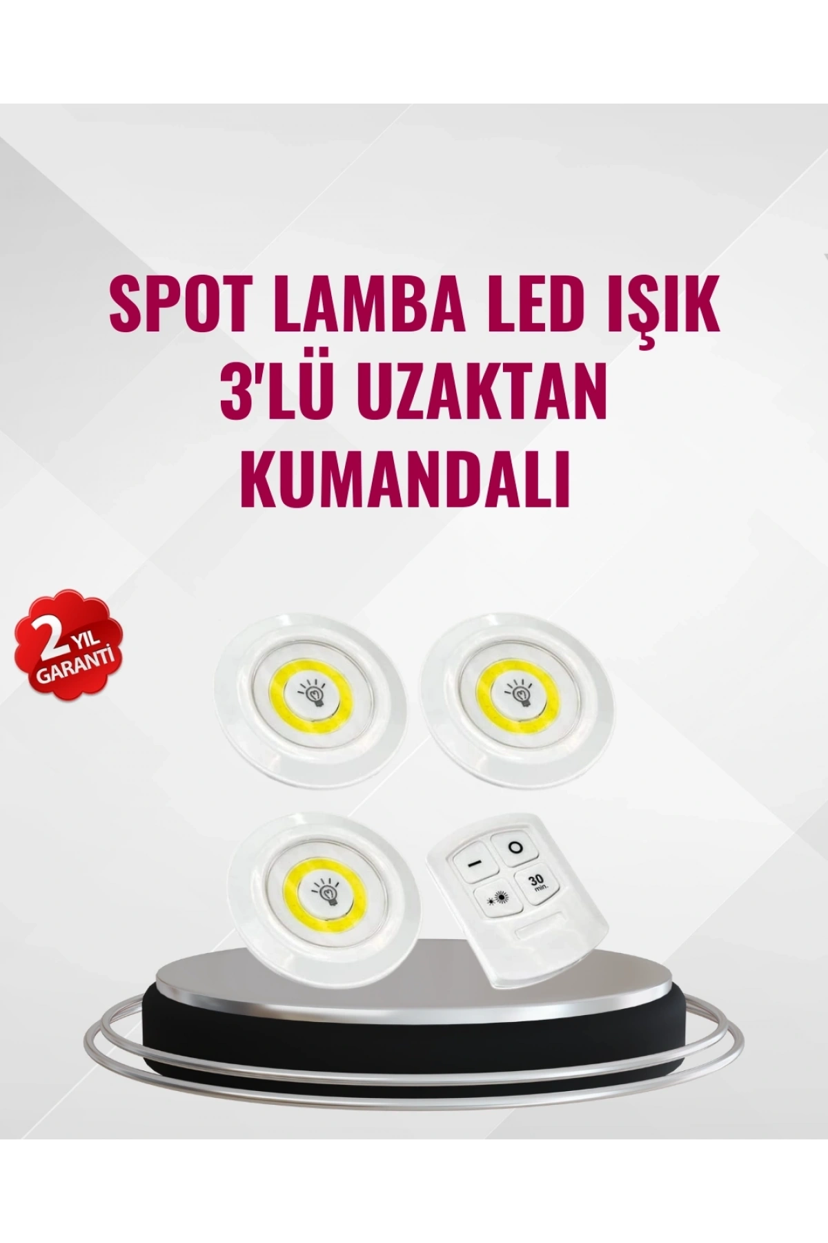 3 Lü Pilli Kablosuz Led Spot Lamba Seti Kumandalı Kolay Montaj Aydınlatma