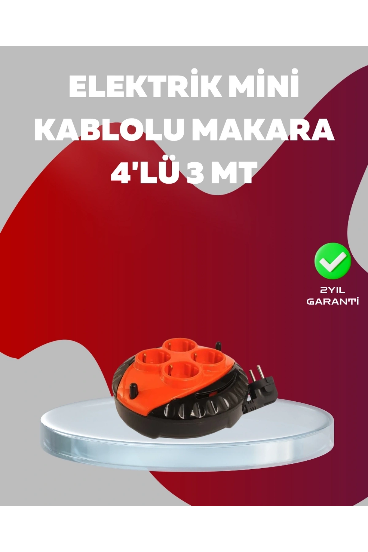 3 Metre Kablolu 4’lü Kırmızı Priz Makara