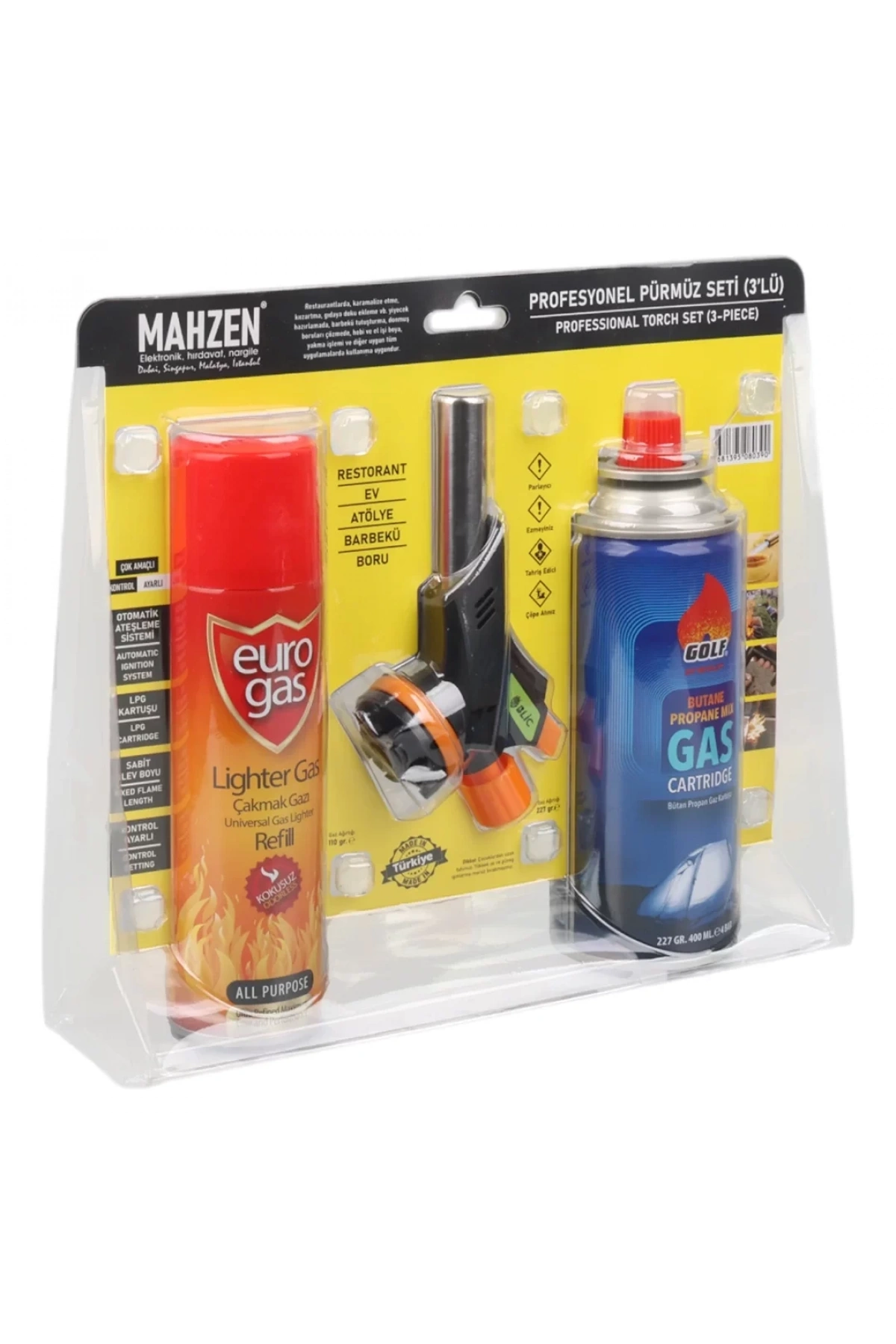 3 Parça Profesyonel Pürmüz Seti Pürmüz Torch Çakmak Başlık- Kamp Gazı 400ml- Çakmak Gazı 270 (5047)