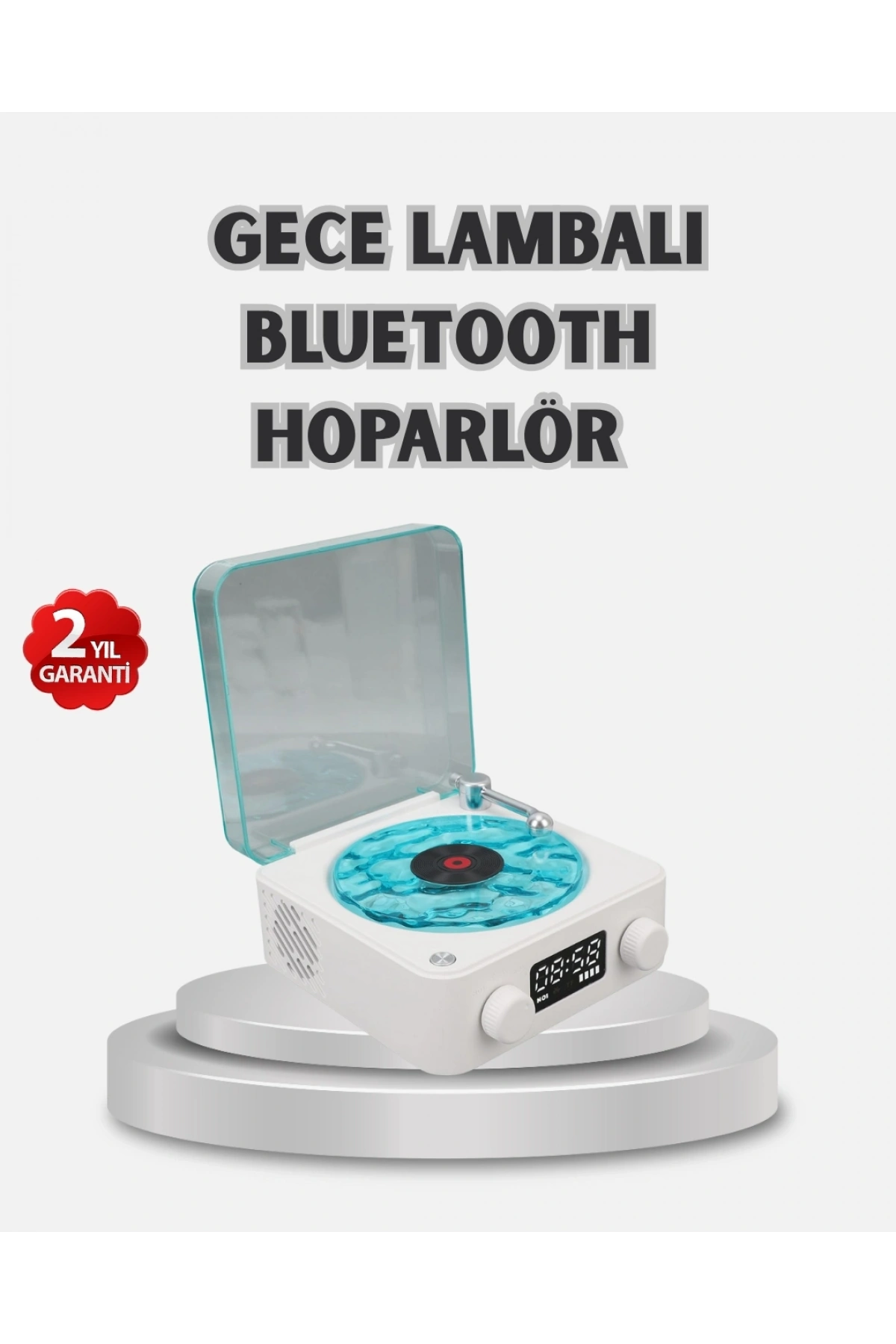 3-ü-1 Gece Işığı Bluetooth Hoparlör Dijital Saat Vintage Plak Çalar Tasarımlı