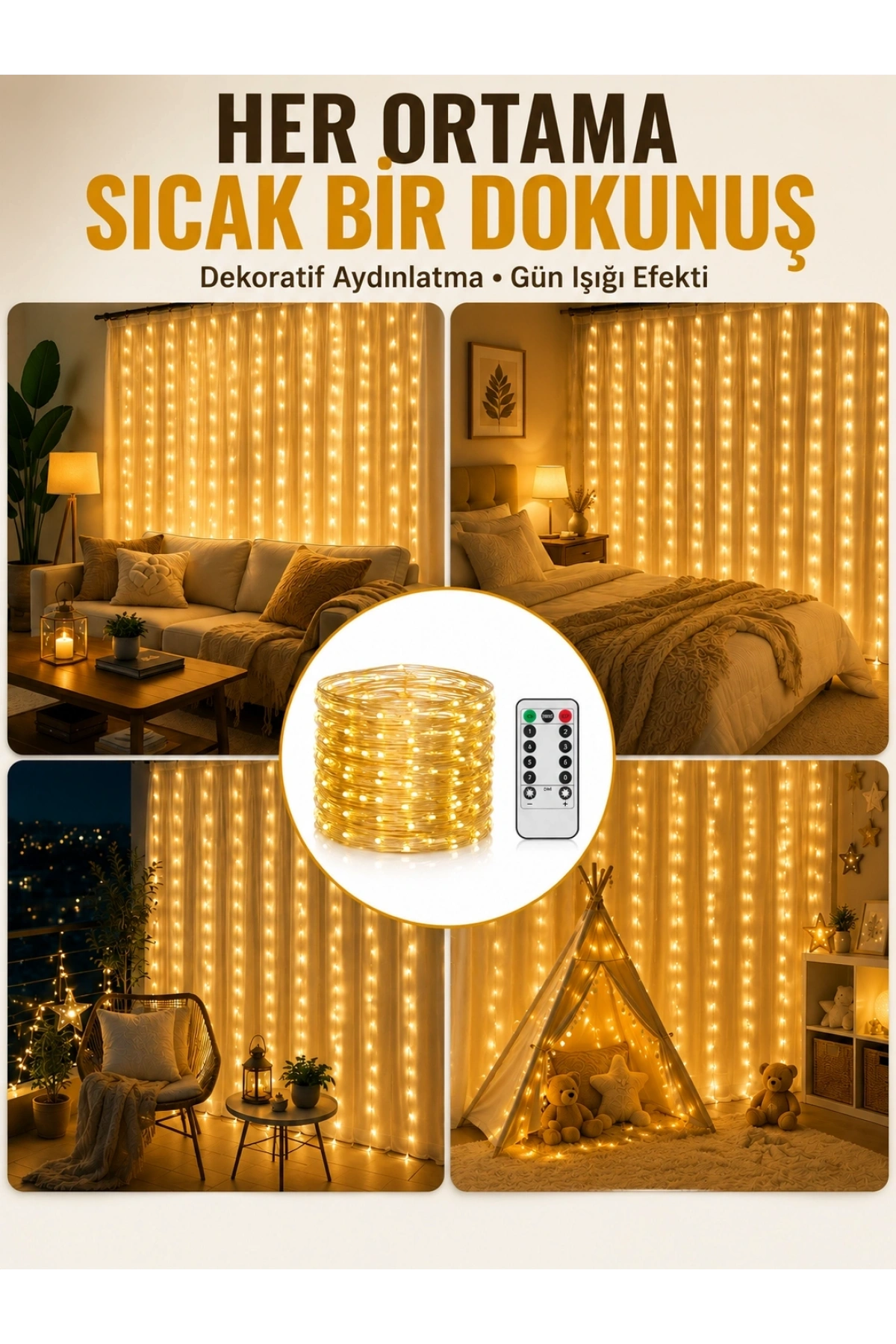 300 LED Perde Işık – Sıcak Beyaz Dekoratif Aydınlatma