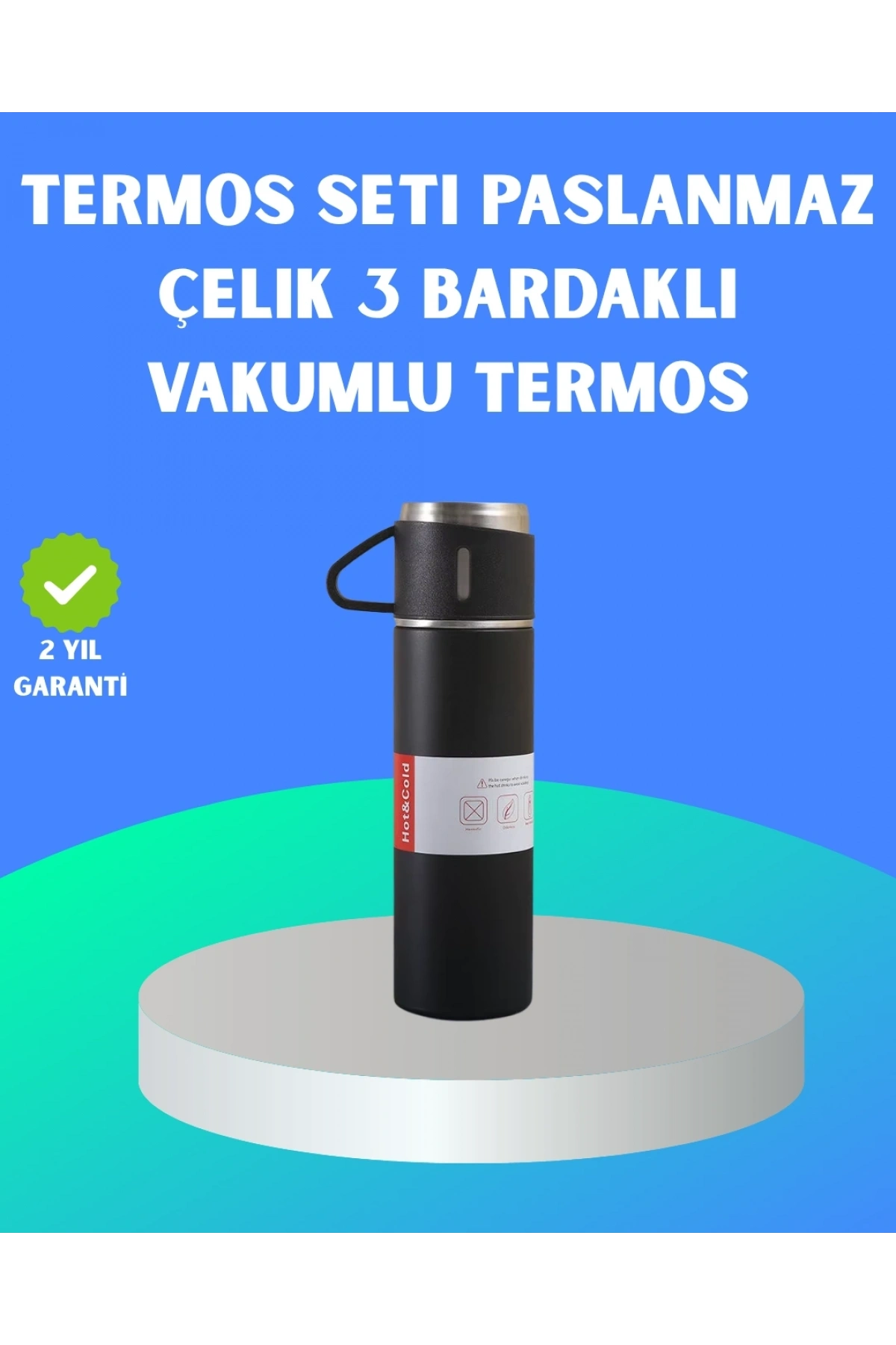 304 Çelik Termos Seti | 2 Bardaklı, 500 ml, Uzun Süre Isı Koruma
