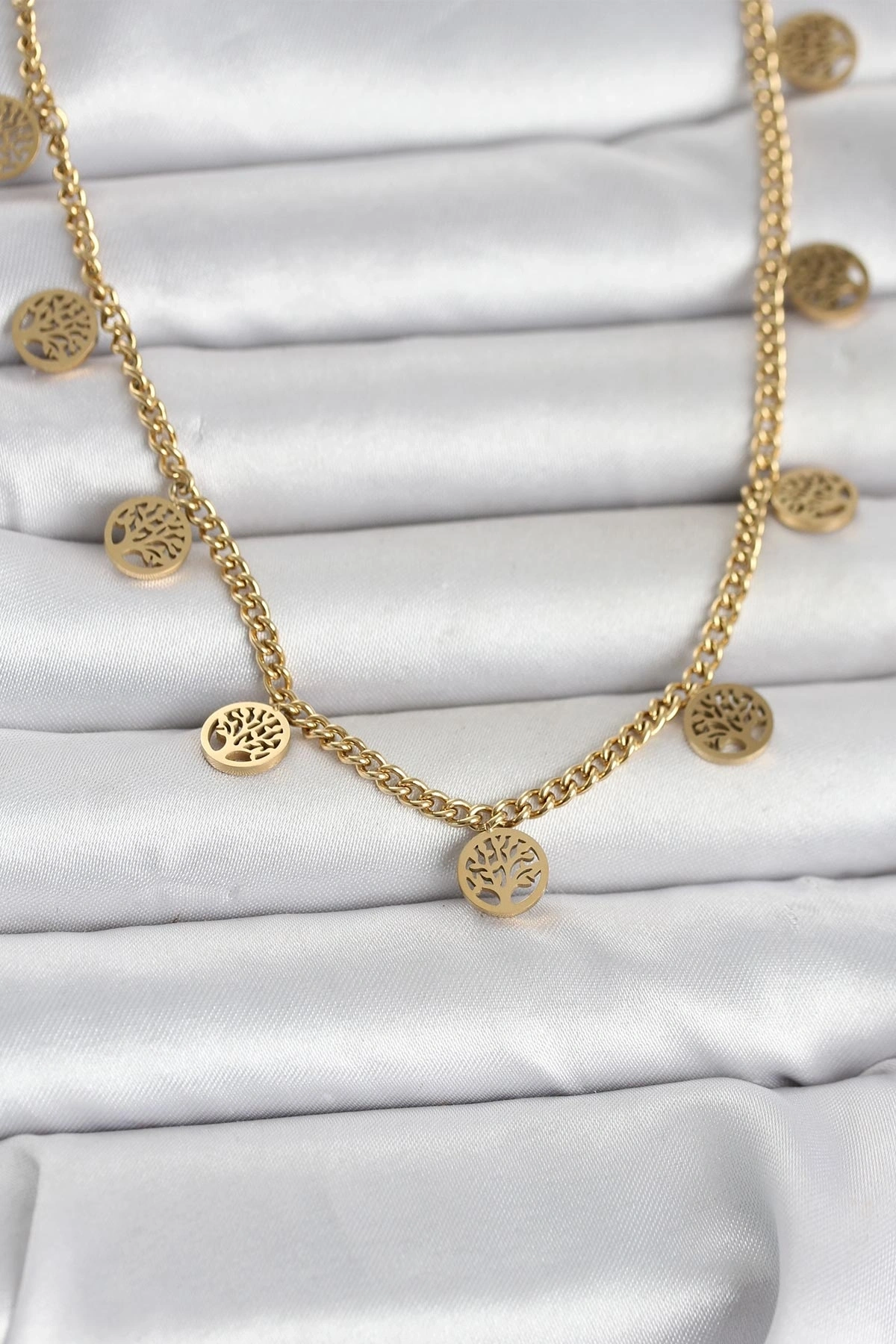 316L Çelik Gold Renk Yaşam Ağacı Model Kadın Kolye