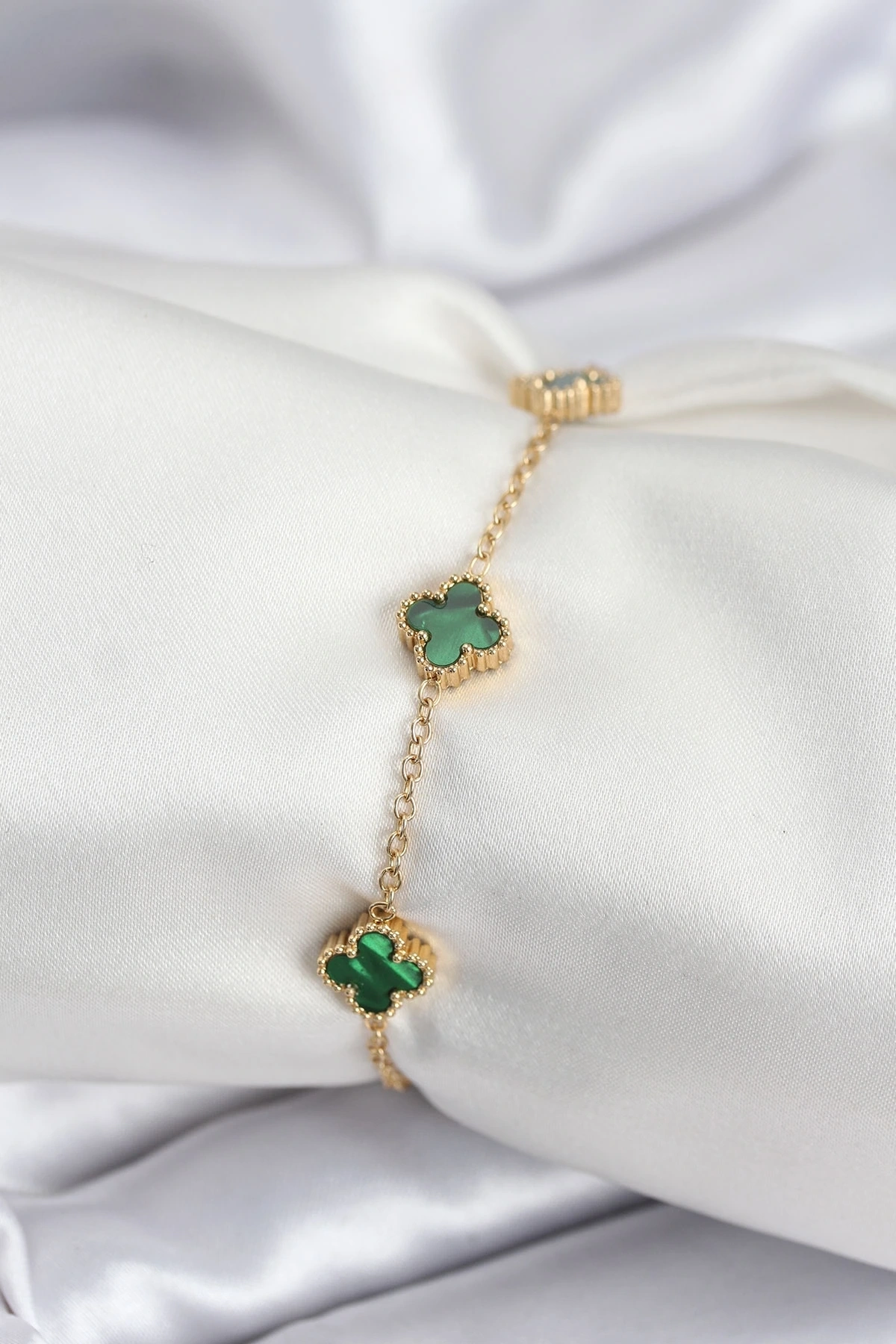 316L Çelik Gold Renk Yeşil Baby Boy Yonca Kadın Bileklik