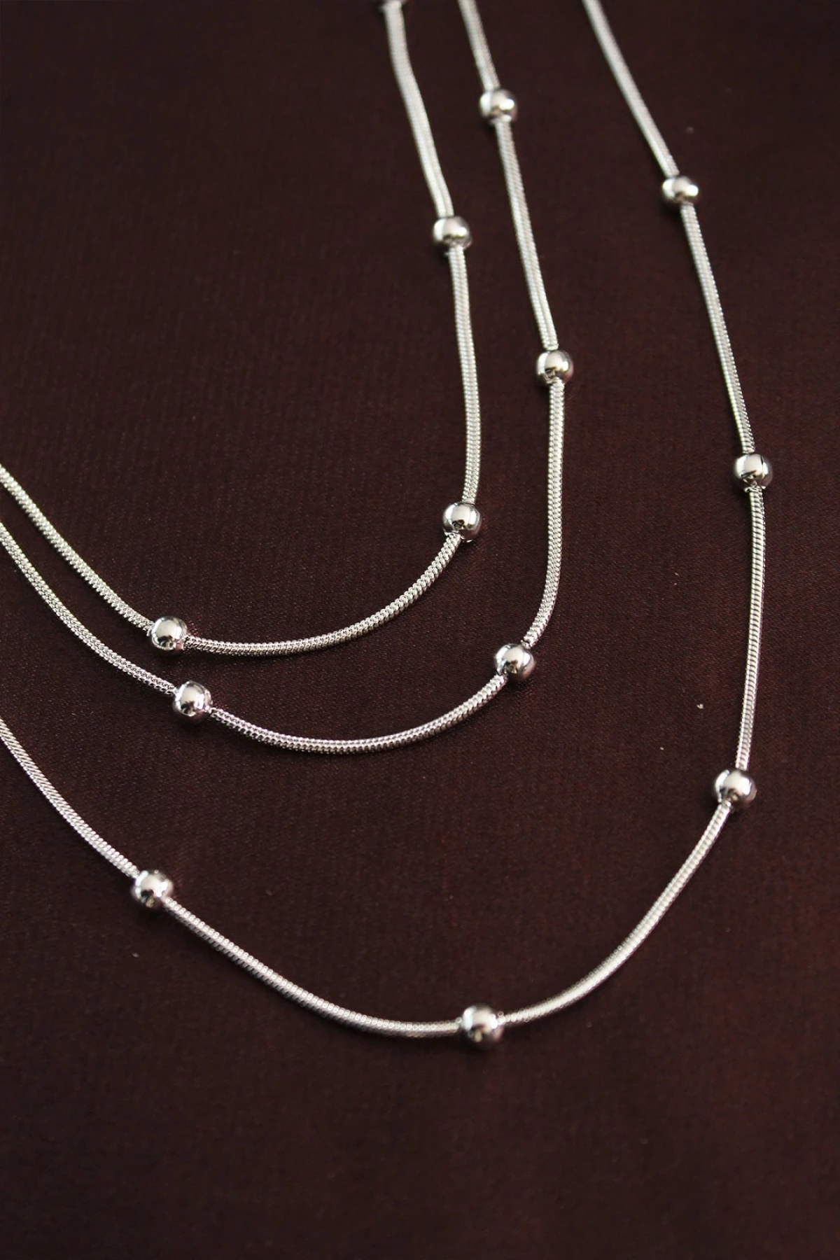 316L Çelik Gümüş Renk Minimal Topçuk Model Çoklu Kolye