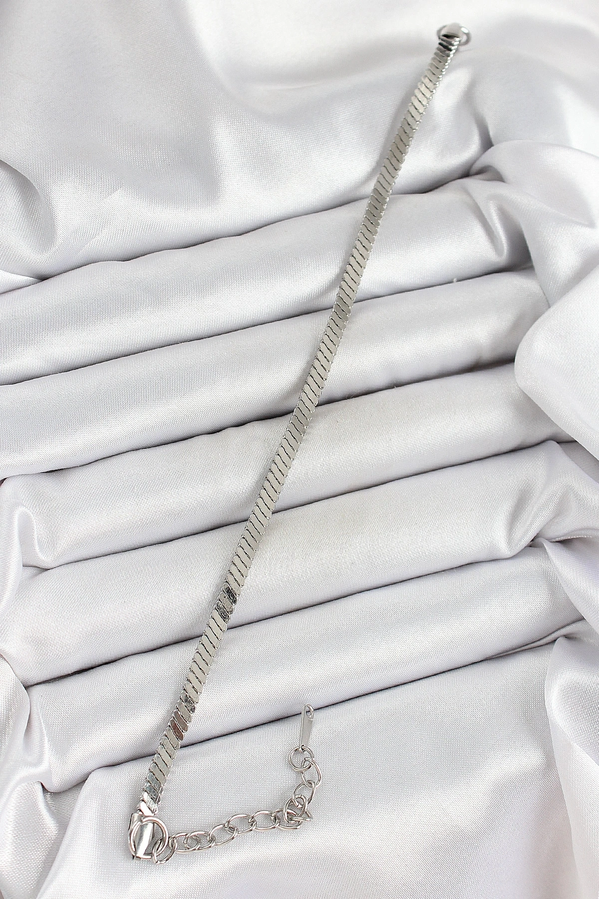 316L Çelik Gümüş Renk Yassı Zincir Model Kadın Bileklik