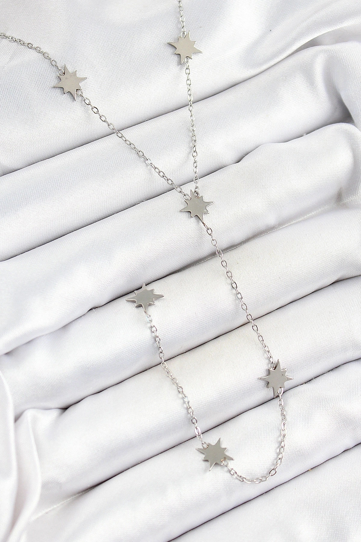 316L Çelik Kutup Yıldızı Figürlü Y Model Gümüş Renk Kadın Kolye