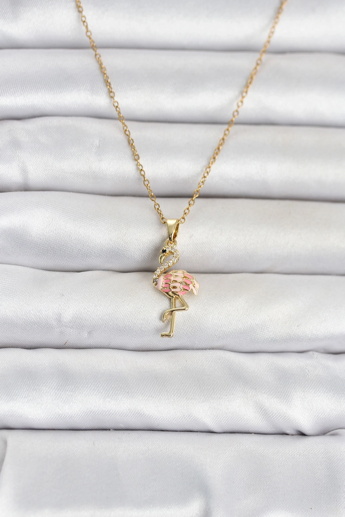 316L Çelik Zincir Gold Renk Flamingo Model Kadın Kolye