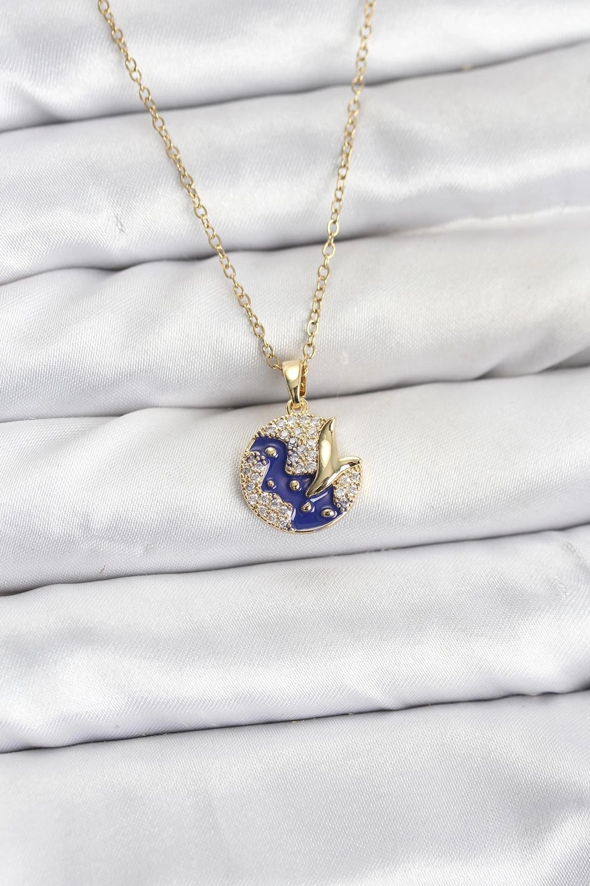 316L Çelik Zincir Gold Renk Gece Model Zirkon Taşlı Kadın Kolye