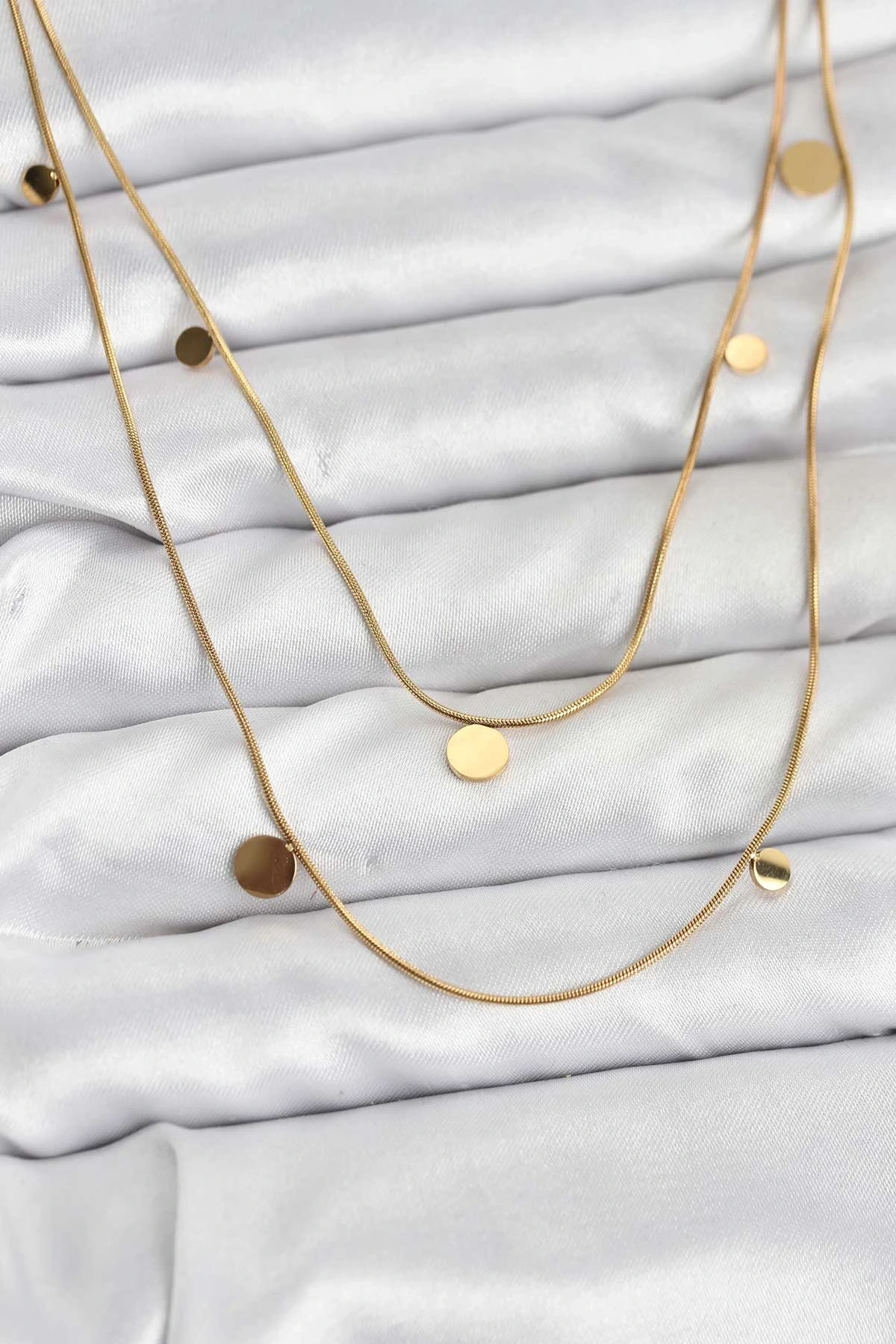 316L Çelik Zincir Gold Renk Pullu Kadın Kolye