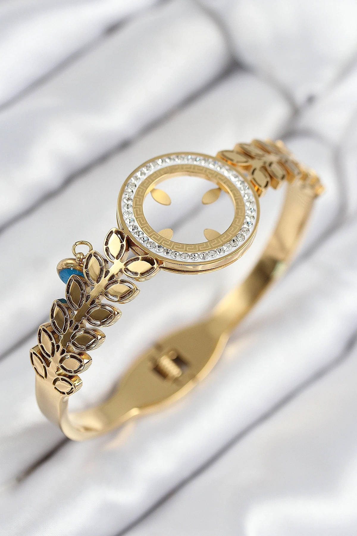 316L Çelik Zirkon Taşlı  Takılabilir Gold Renk Kelepçe