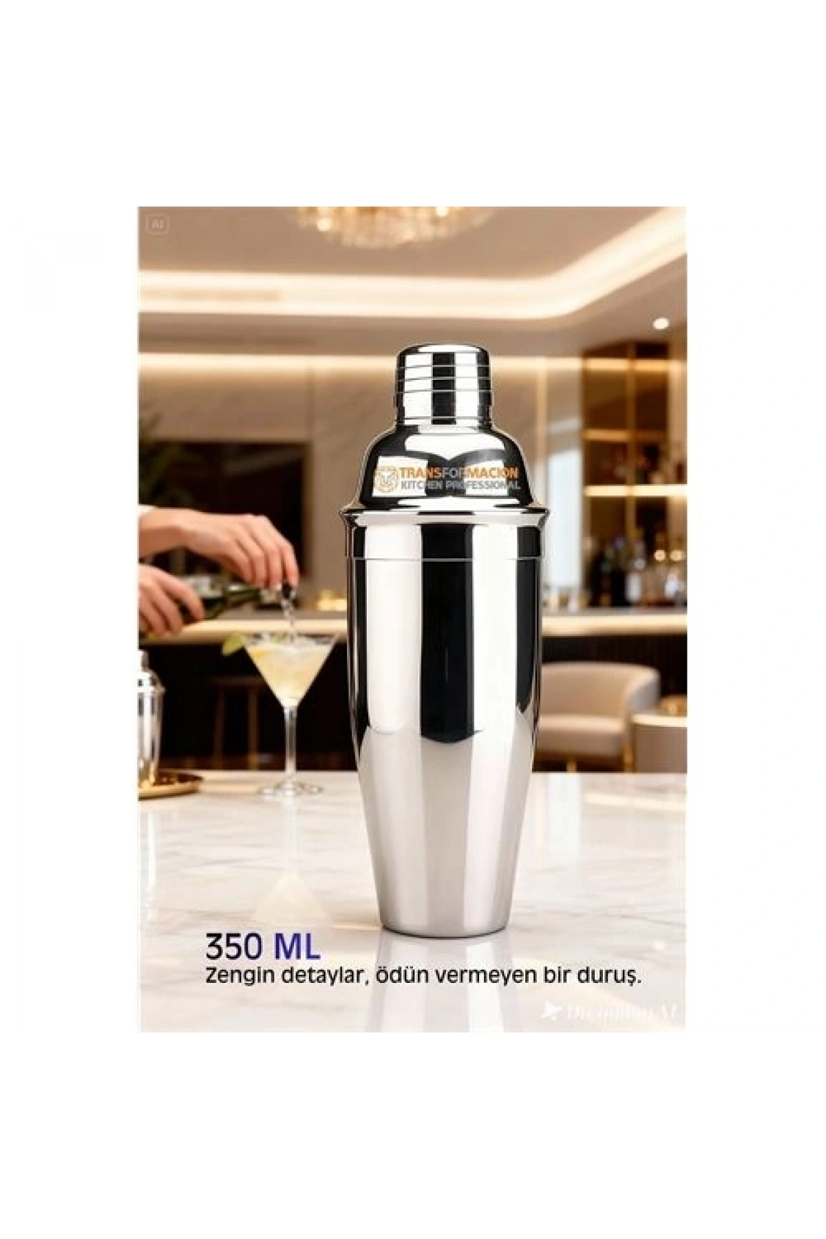 350 ml Inox Shaker - Kokteyl Karıştırma Kabı  Süzgeçli Bar Shaker Paslanmaz Çelik