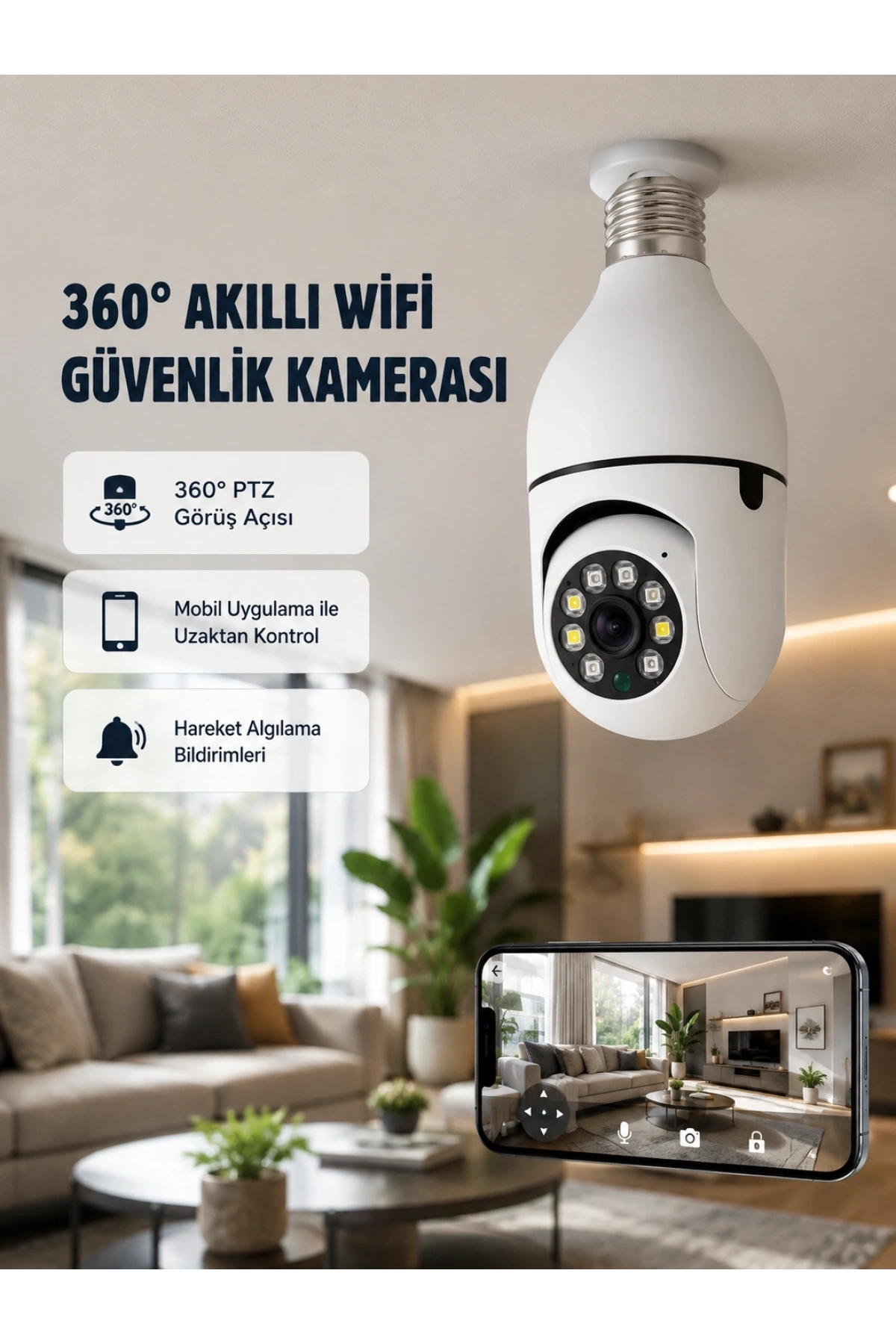 360 Derece Dönebilen Akıllı Duylu Kamera – PTZ, Uzaktan Kontrol, Hareket Algılama