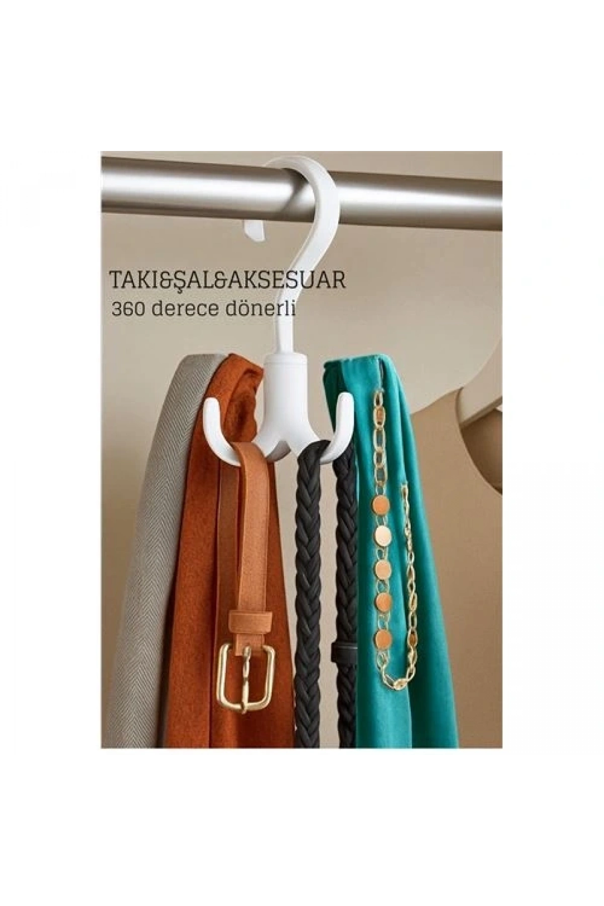 360° Dönerli Kancalı Çok Amaçlı Askı - Dolap İçi Düzenleyici Takı Askısı Şal Askısı