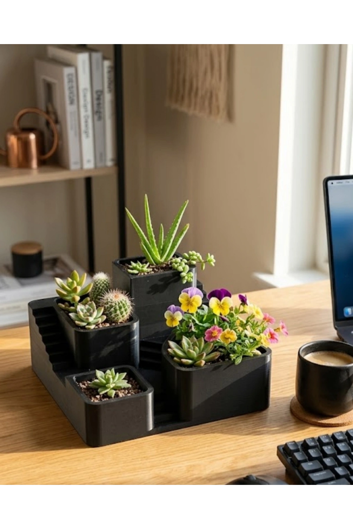 3D Baskı Kaktüs ve Sukulent Saksı Seti Çok Katlı Şık Ev Ofis Dekoru